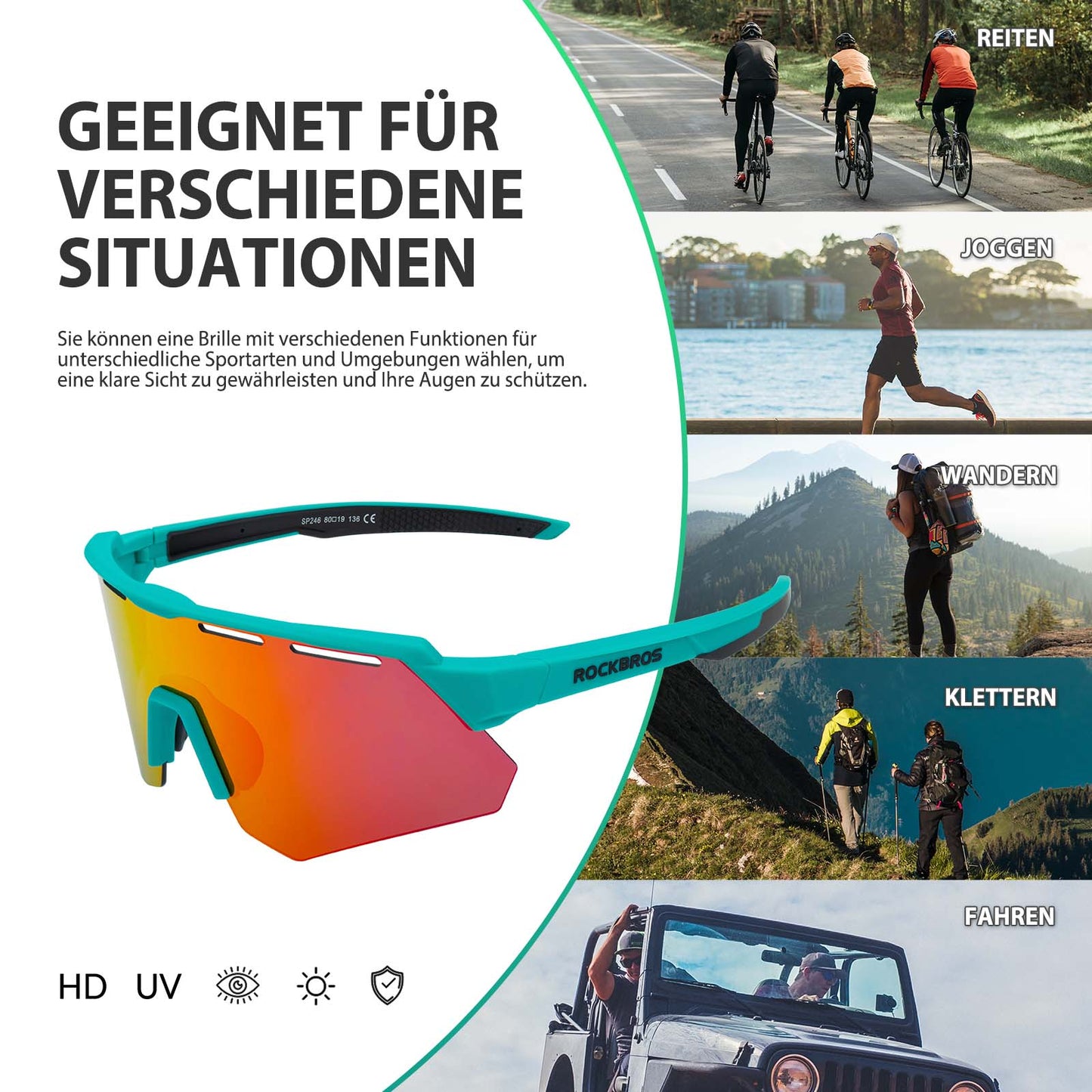 Gepolariseerde fietsbril met 4 verwisselbare lenzen ROCKBROS
