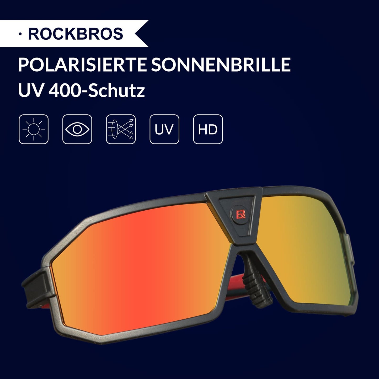 Gepolariseerde zonnebril, fietsbril, unisex, zwart-rood, ROCKBROS