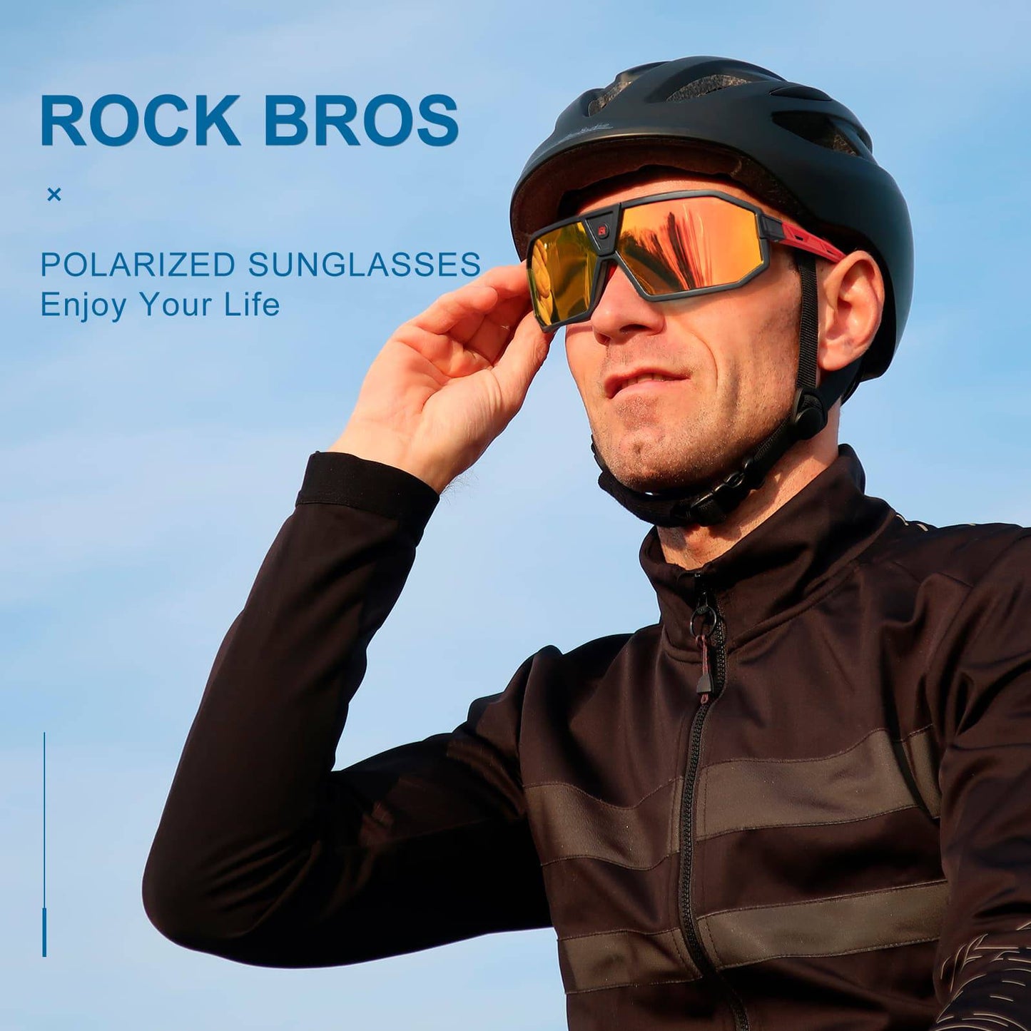 Gepolariseerde zonnebril, fietsbril, unisex, zwart-rood, ROCKBROS