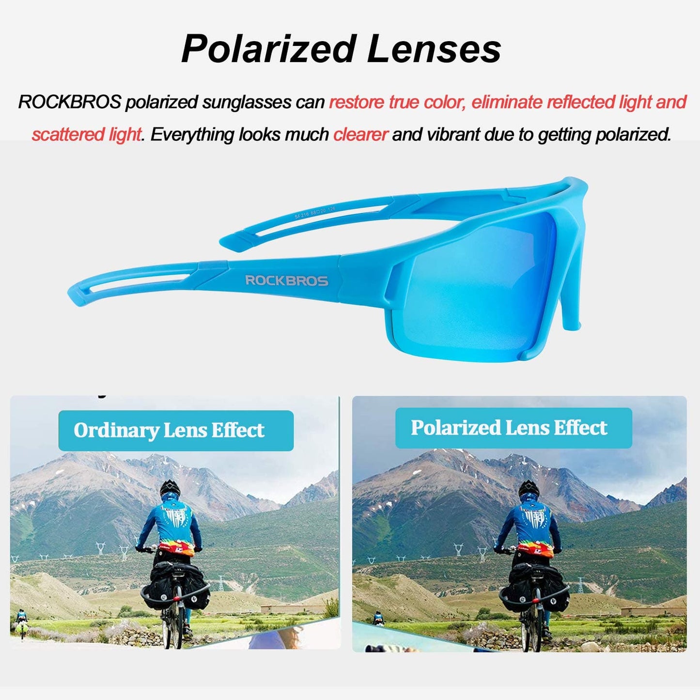Gepolariseerde zonnebril met UV400-bescherming, lichtblauw, unisex, ROCKBROS