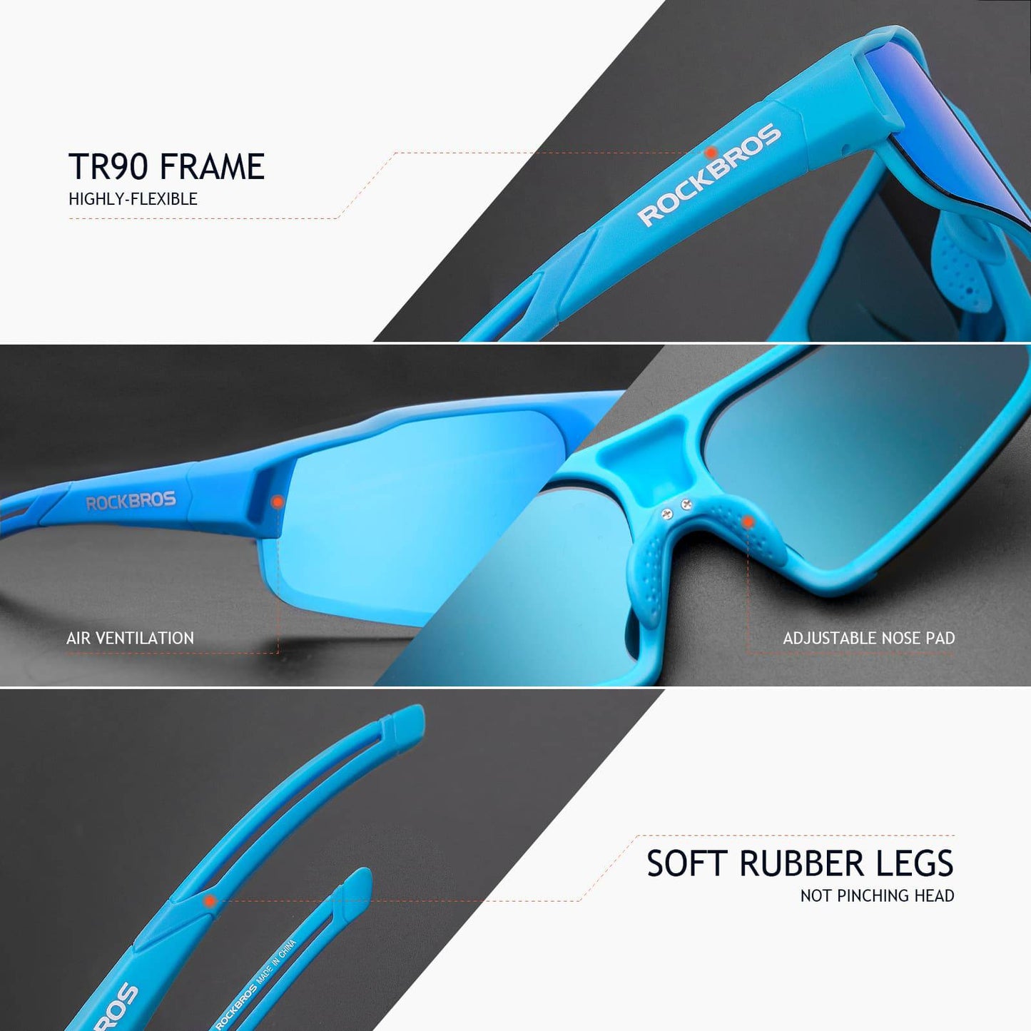 Gepolariseerde zonnebril met UV400-bescherming, lichtblauw, unisex, ROCKBROS