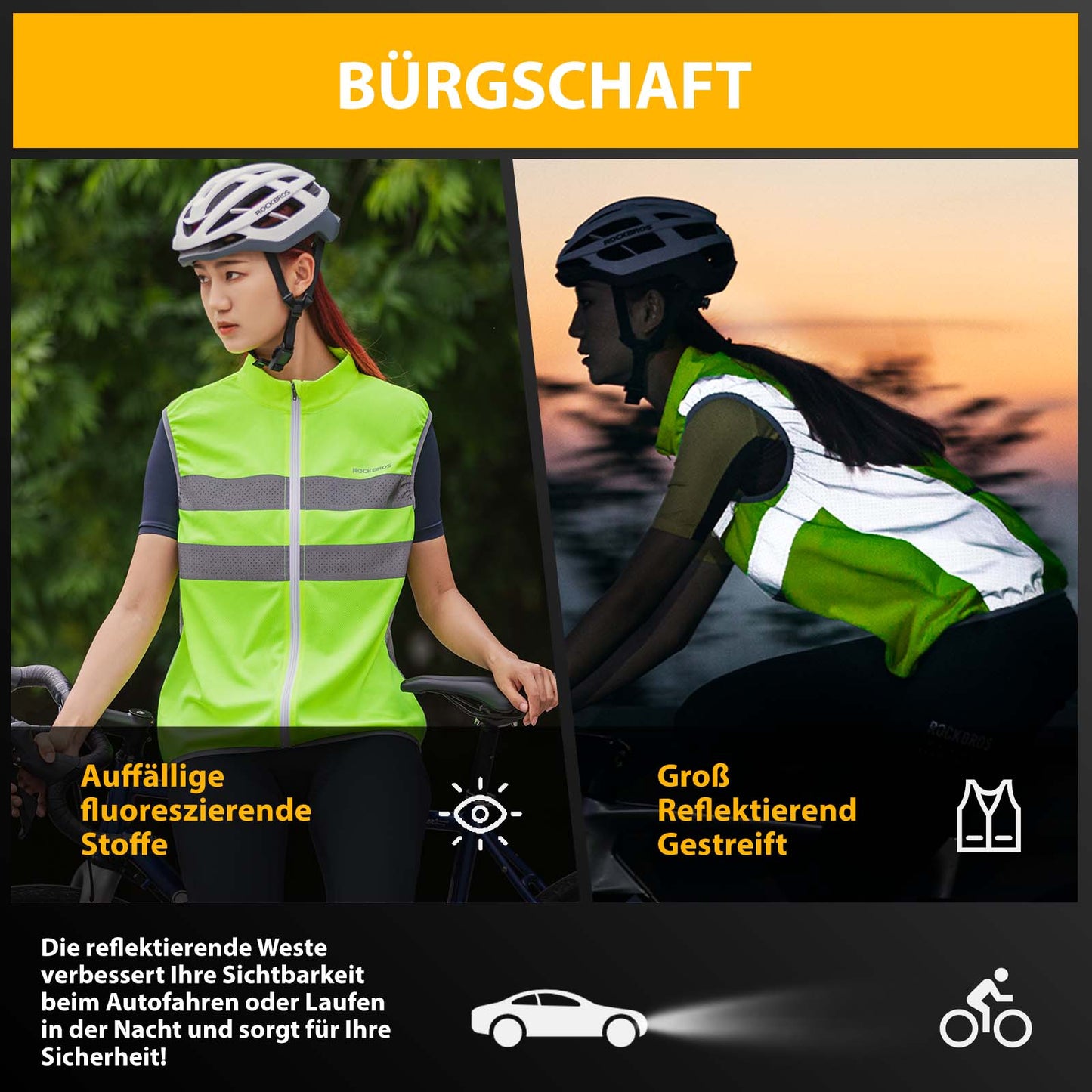 Reflecterend motorvest, veiligheidsvest, fluorescerend groen, ROCKBROS