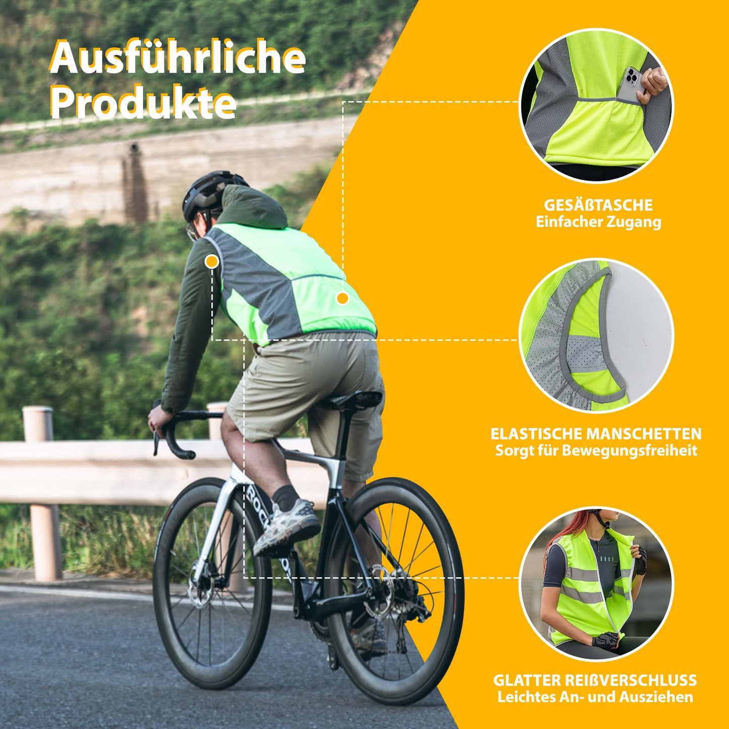 Reflecterend motorvest, veiligheidsvest, fluorescerend groen, ROCKBROS