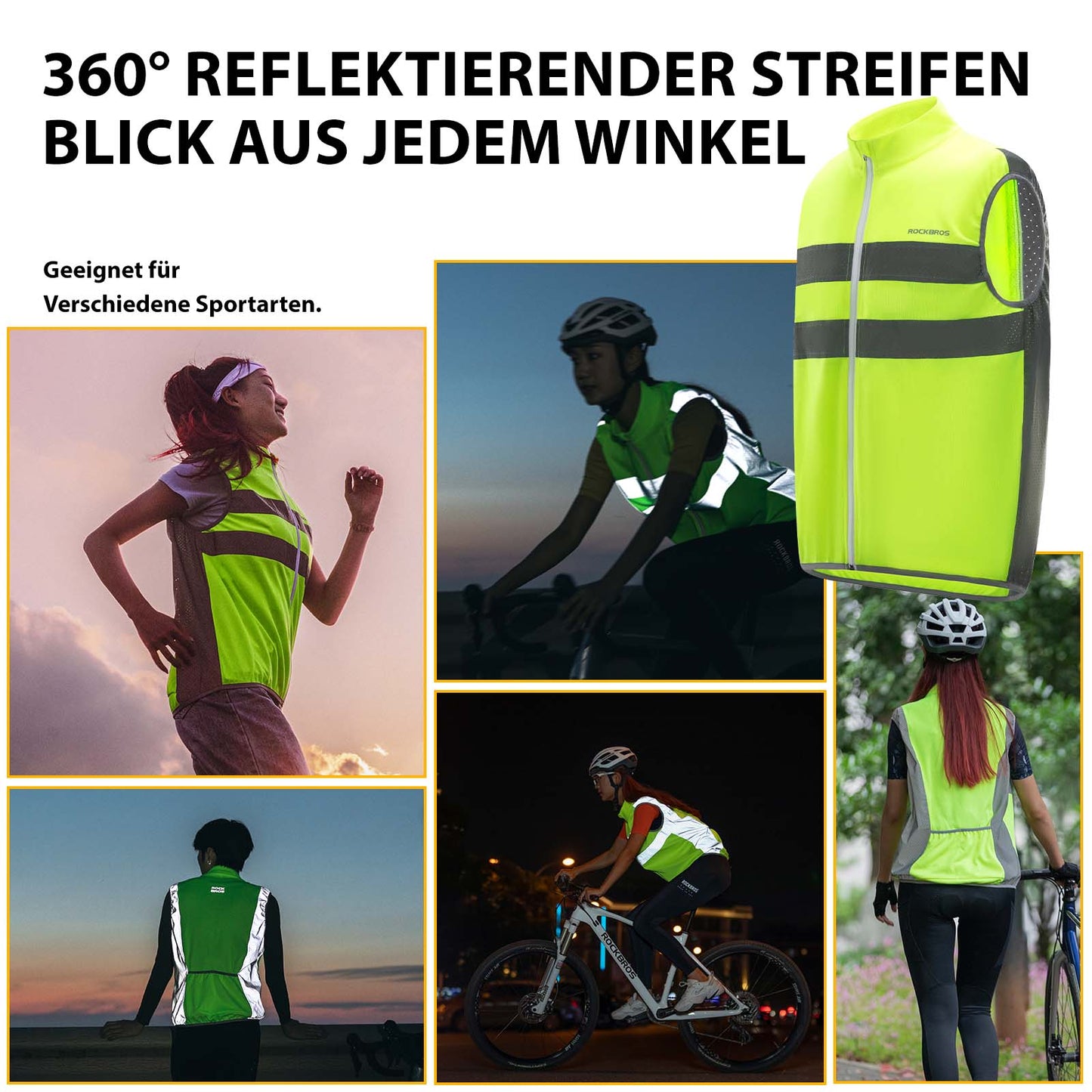 Reflecterend motorvest, veiligheidsvest, fluorescerend groen, ROCKBROS