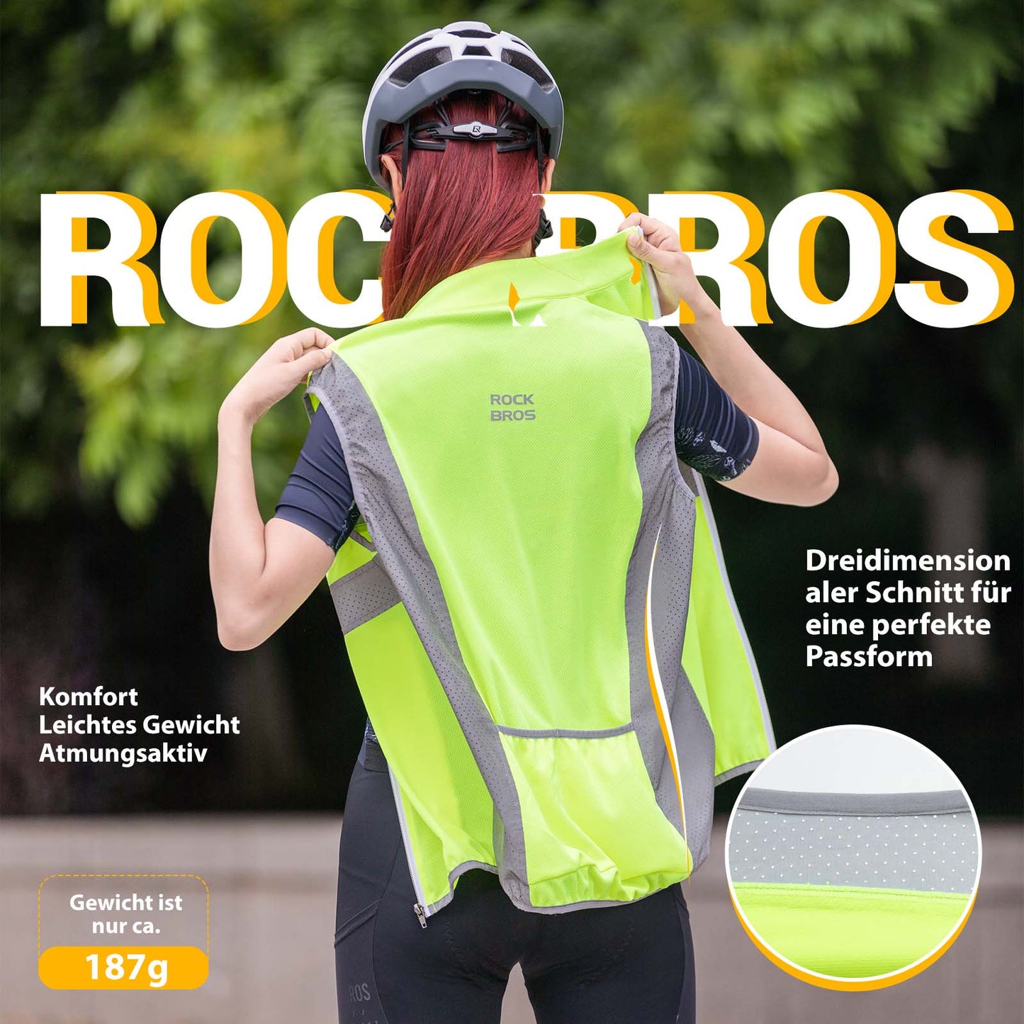Reflecterend motorvest, veiligheidsvest, fluorescerend groen, ROCKBROS
