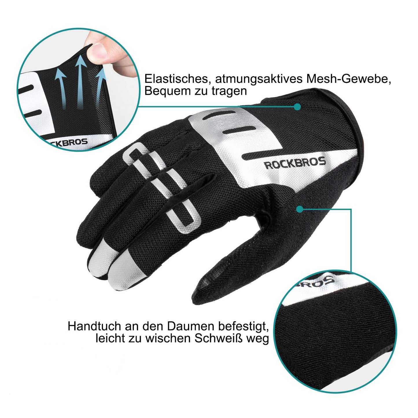 Rijhandschoenen met volledige vingers, SBR herensporthandschoenen, maat M-XXL, ROCKBROS