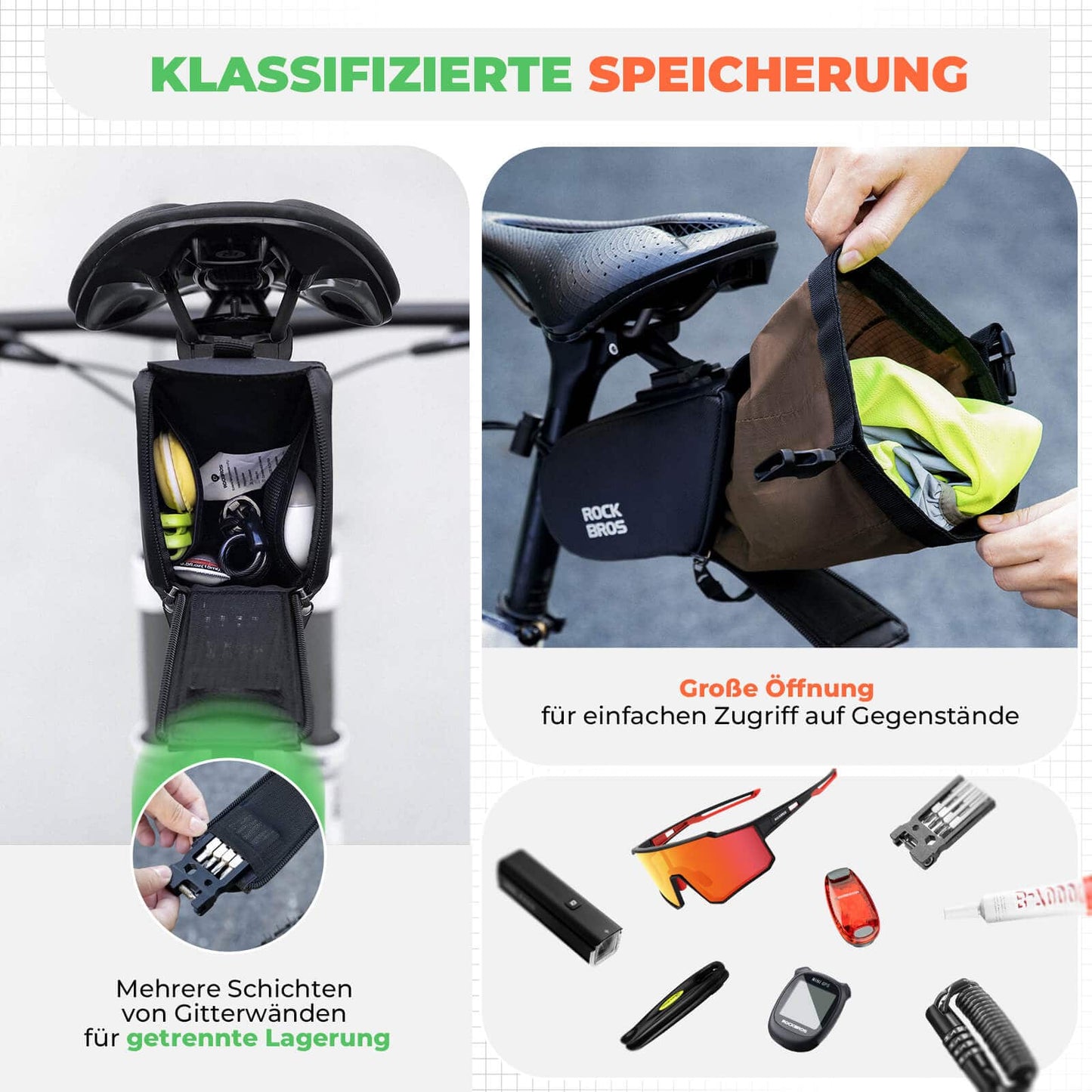 Zadeltas, waterdichte fietstas, uitbreidbaar met binnenvak, ROCKBROS