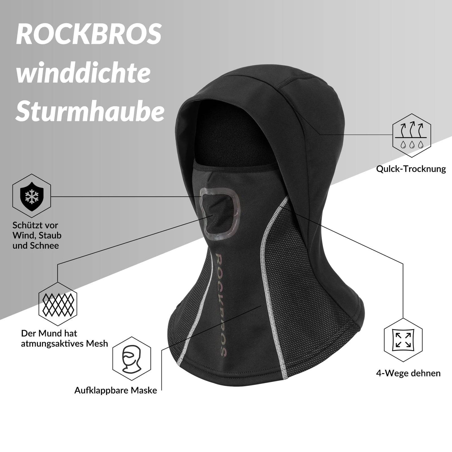 Balaclava met ademend mesh voor buitensporten, unisex, ROCKBROS