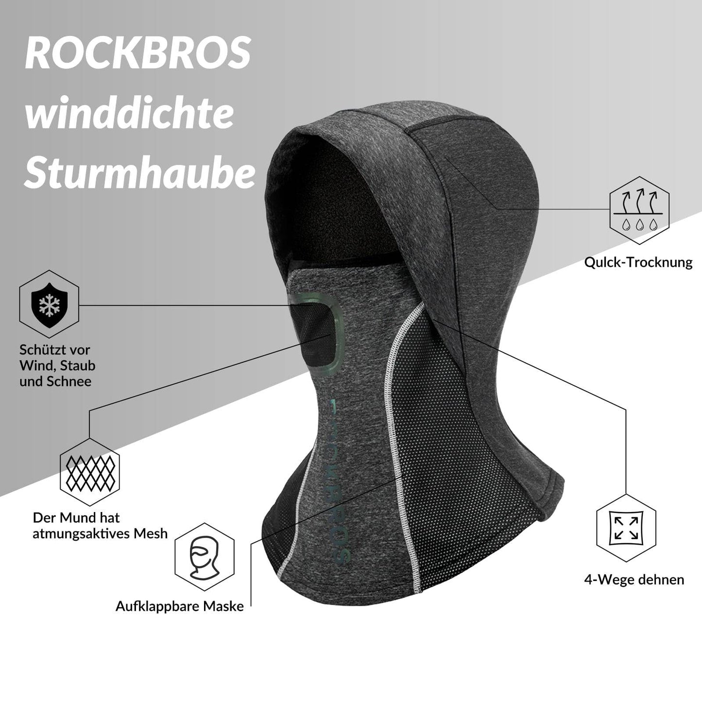 Balaclava met ademend mesh voor buitensporten, unisex, ROCKBROS