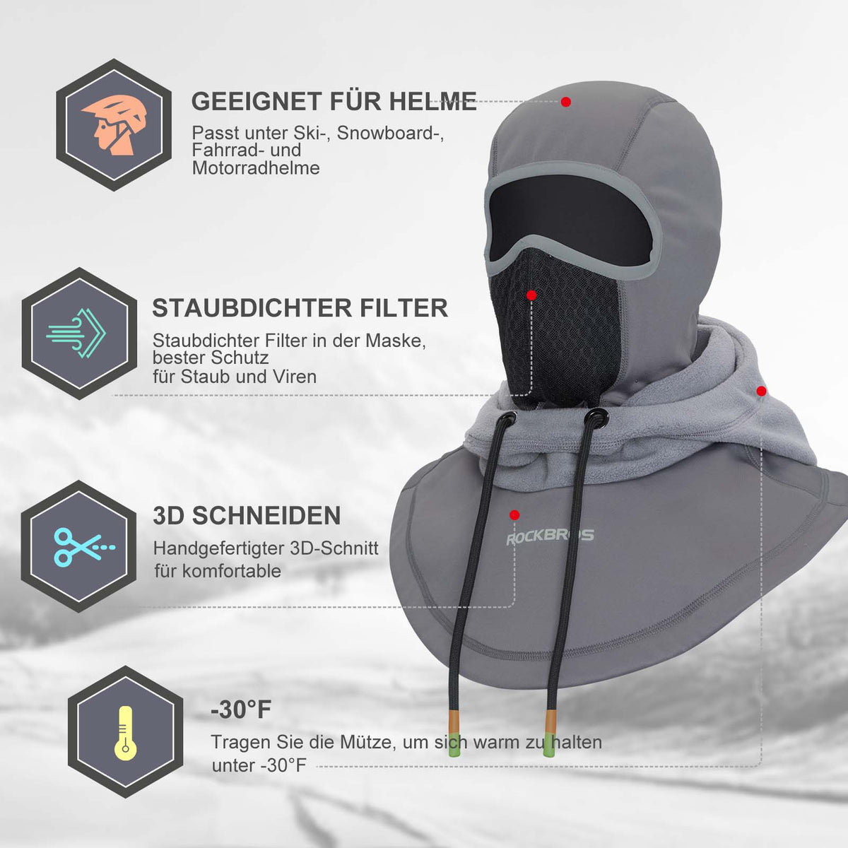 ROCKBROS Stormkap Winddicht Fahrrad Full Face Gelaatskap voor Fietsen Skiën