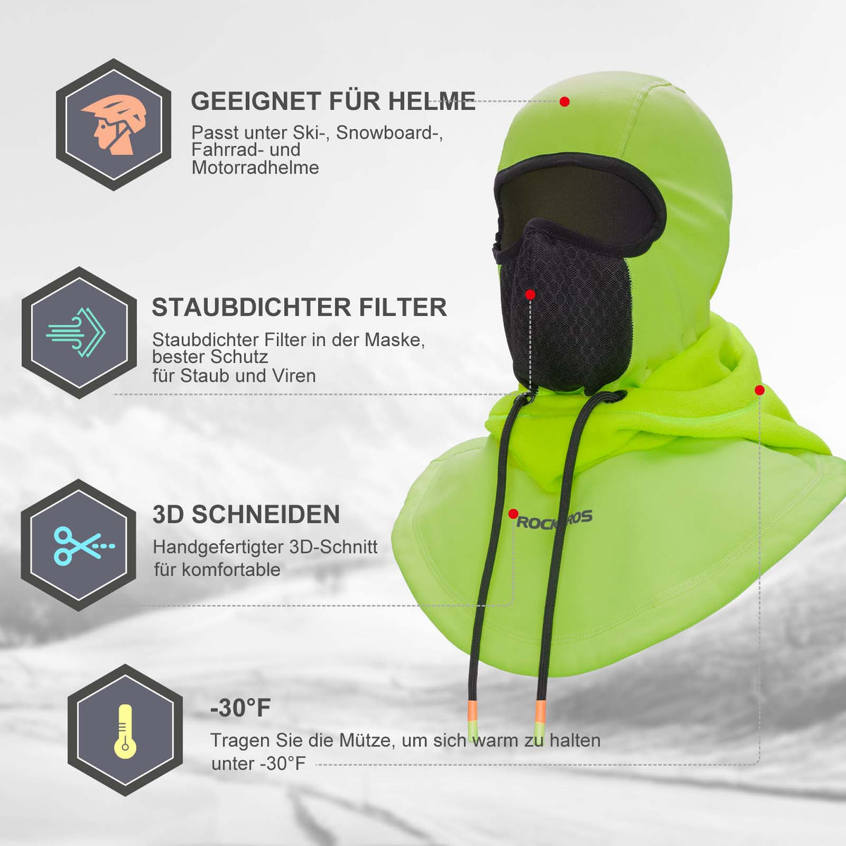 ROCKBROS Stormkap Winddicht Fahrrad Full Face Gelaatskap voor Fietsen Skiën