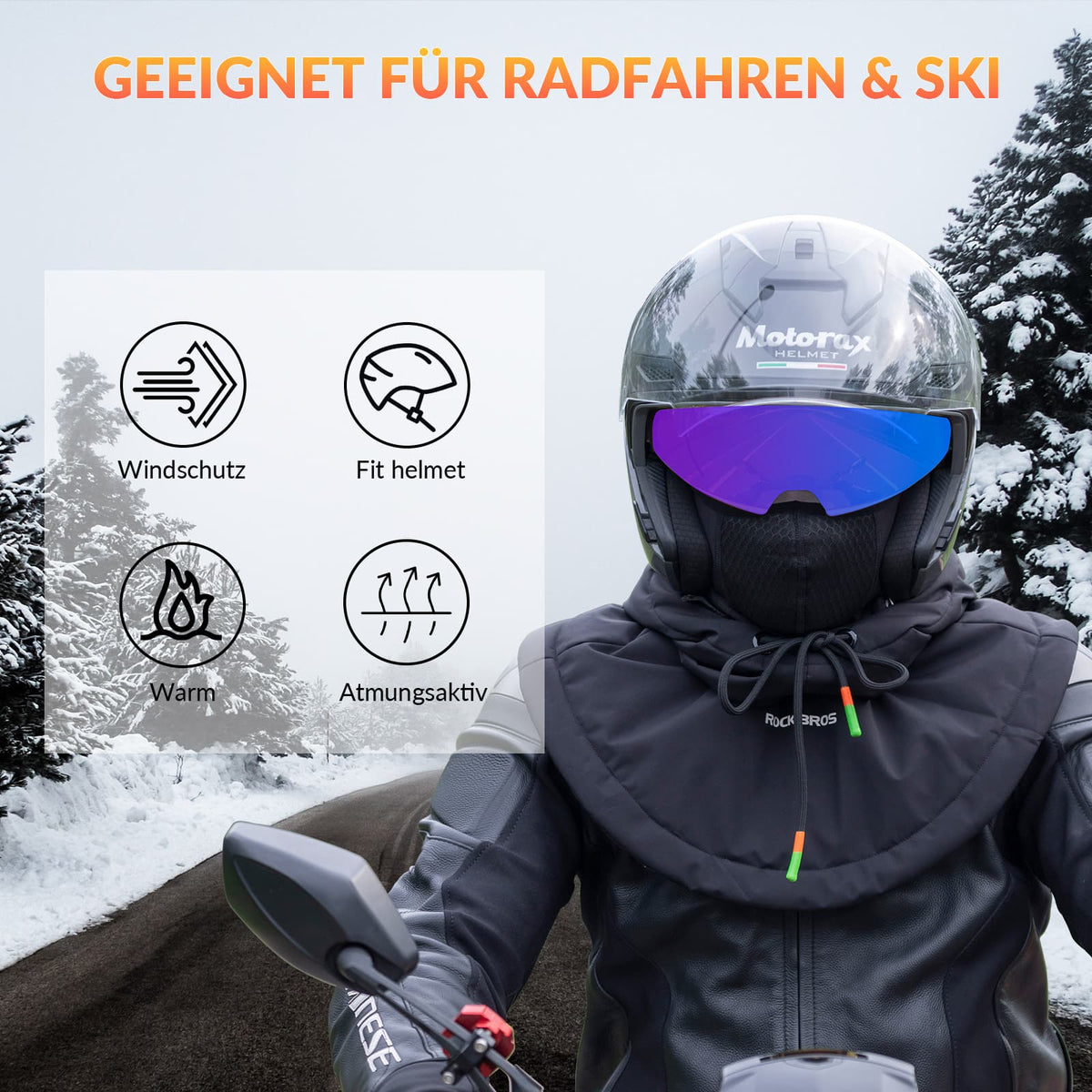 ROCKBROS Stormkap Winddicht Fahrrad Full Face Gelaatskap voor Fietsen Skiën