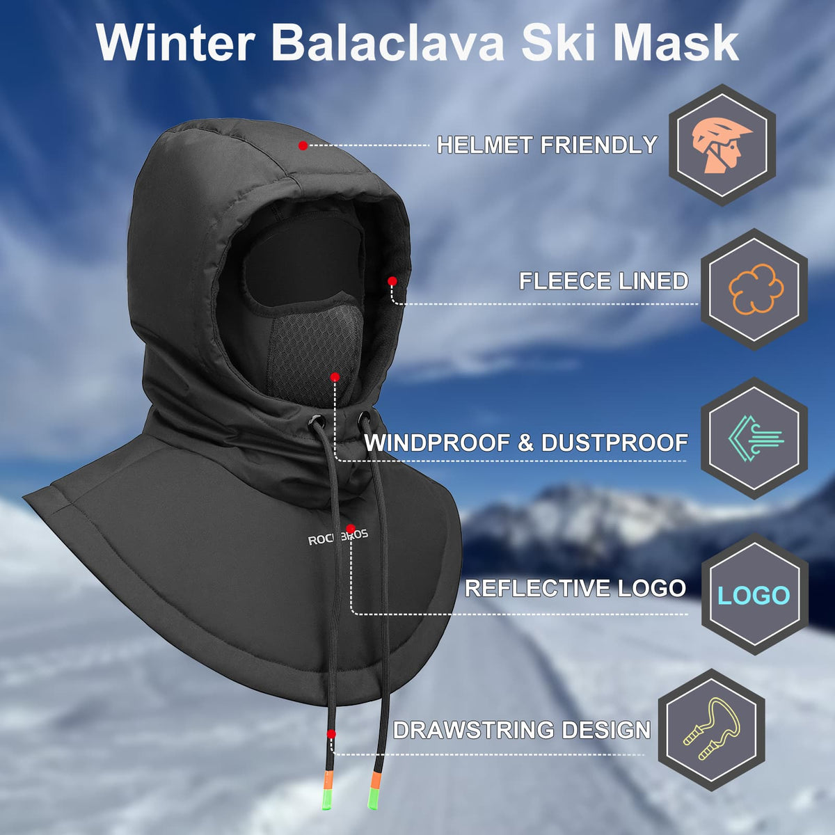 ROCKBROS Stormkap Winddicht Fahrrad Full Face Gelaatskap voor Fietsen Skiën
