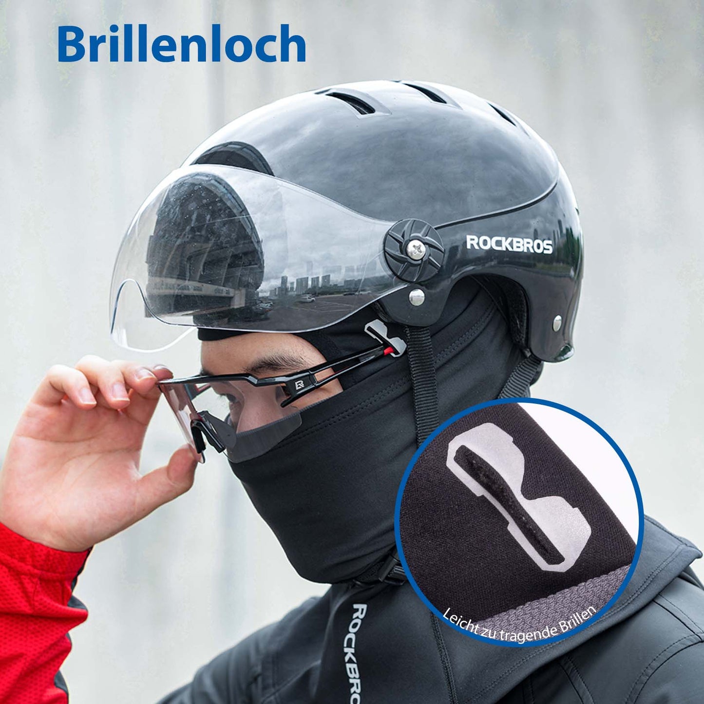 Balaclava, winddichte muts voor onder de helm, gemaakt van warm fleece, zwart, ROCKBROS