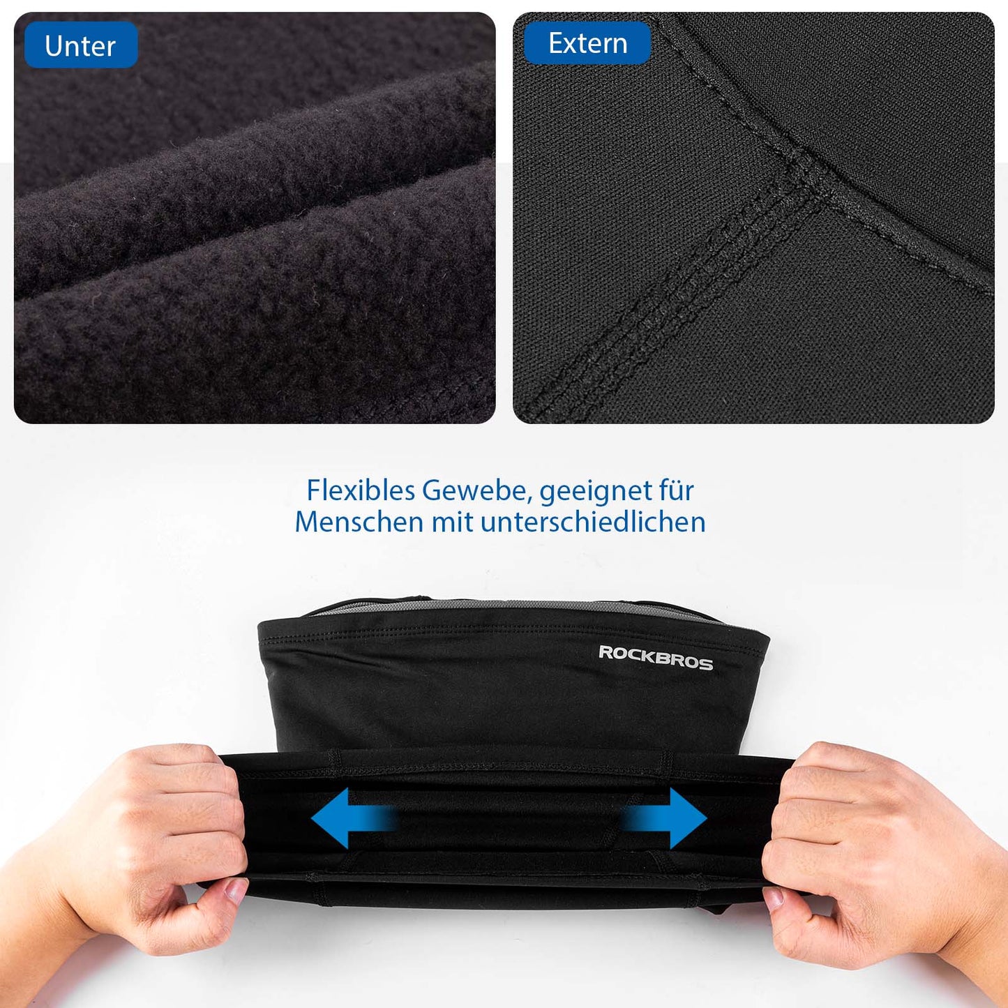 Balaclava, winddichte muts voor onder de helm, gemaakt van warm fleece, zwart, ROCKBROS