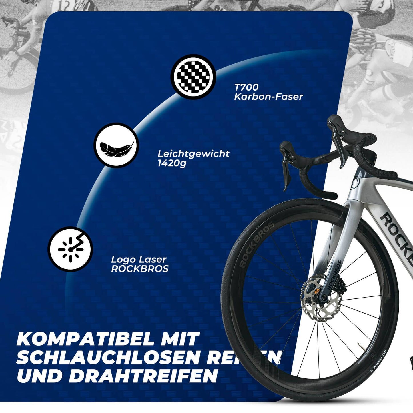 T700 Carbon Wielset 28" 50mm Schijfrem Steekas Wielset voor Racefietsen en SHIMANO 8-12 Speed ??24 Spaken 36T Stalen Lagers ROCKBROS