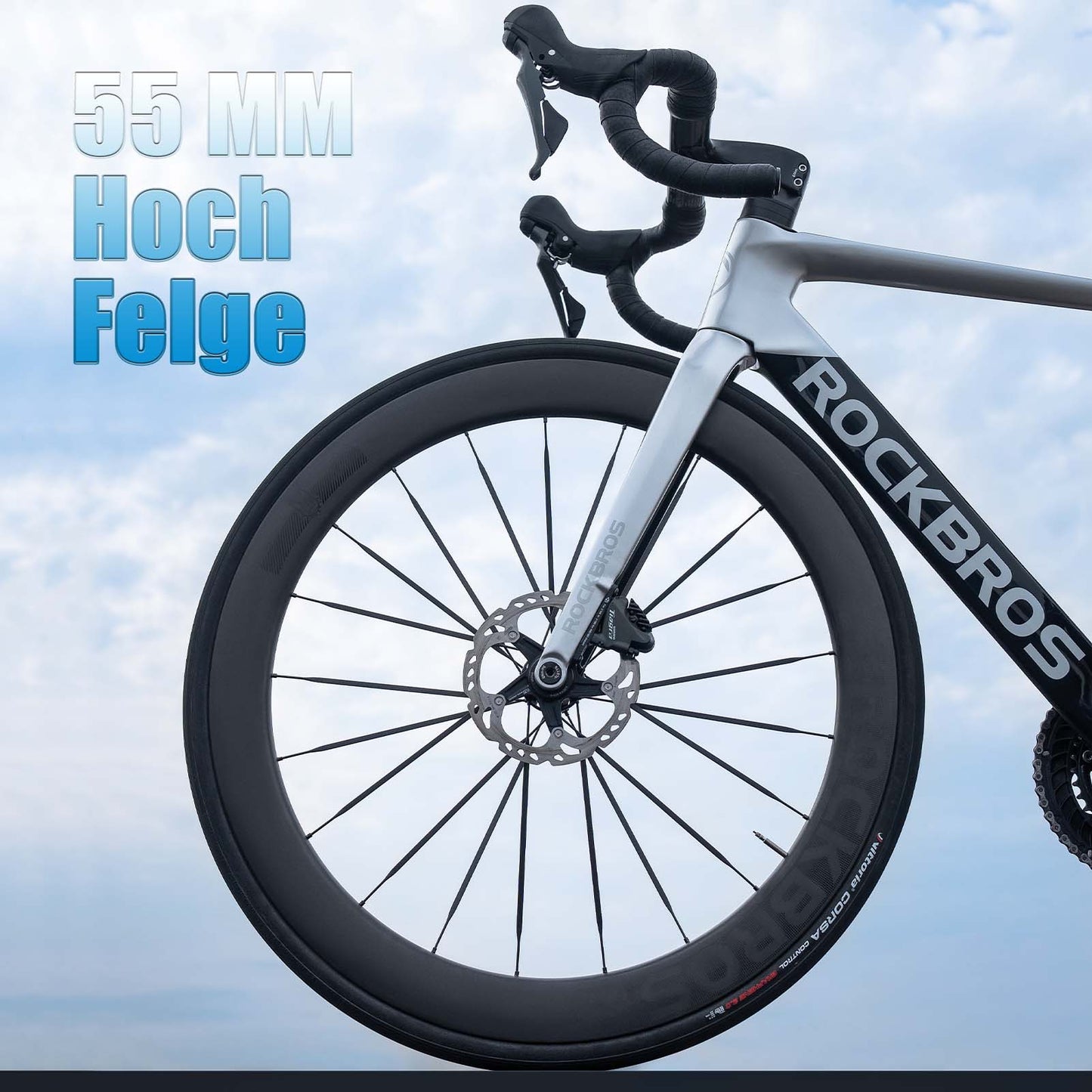 T700 Carbon Wielset 55mm Schijfrem Steekas Wielset voor Racefiets Inclusief Vacu¨¹m Bandenkussens ROCKBROS