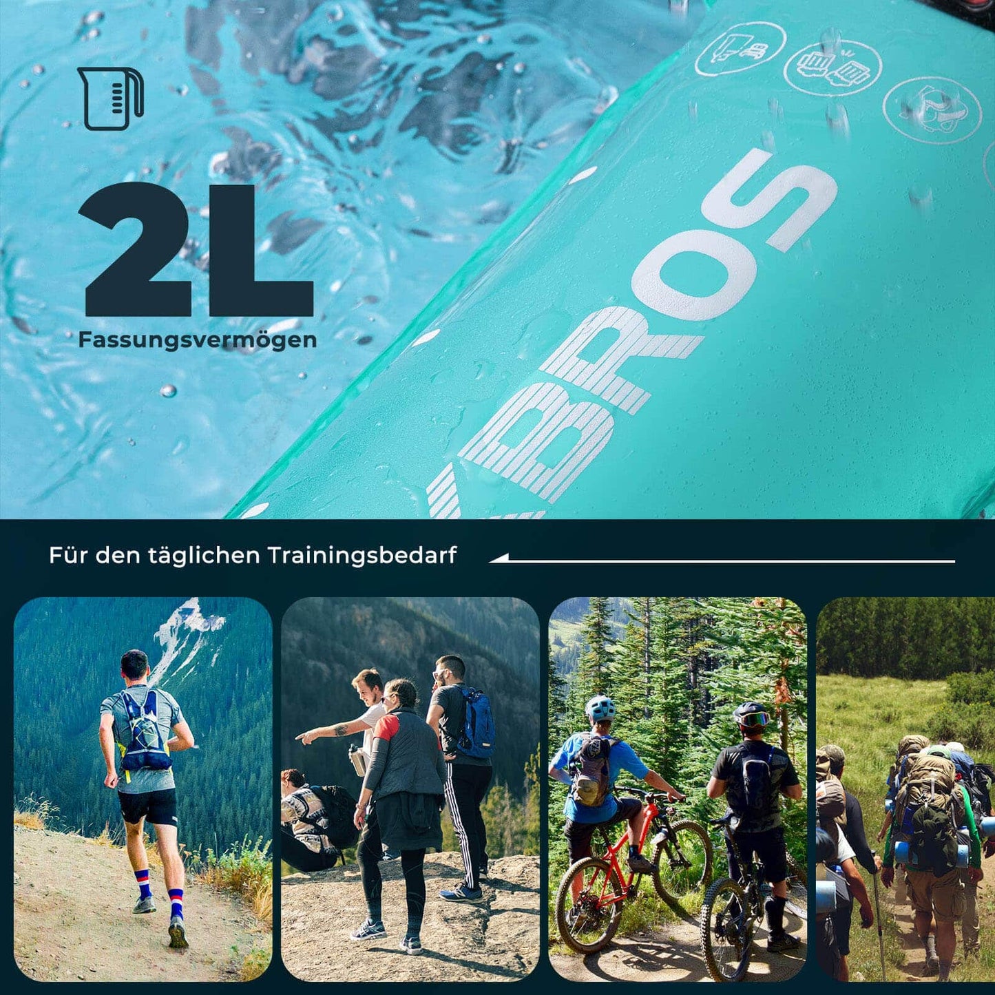 2L drinkzak met drinkslang, lichtgewicht TPU-waterzak, ROCKBROS