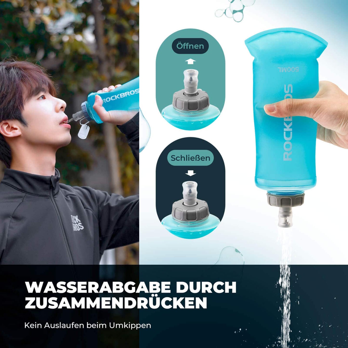 Opvouwbare waterfles van 500 ml voor hardlopen, wandelen en fietsen van ROCKBROS
