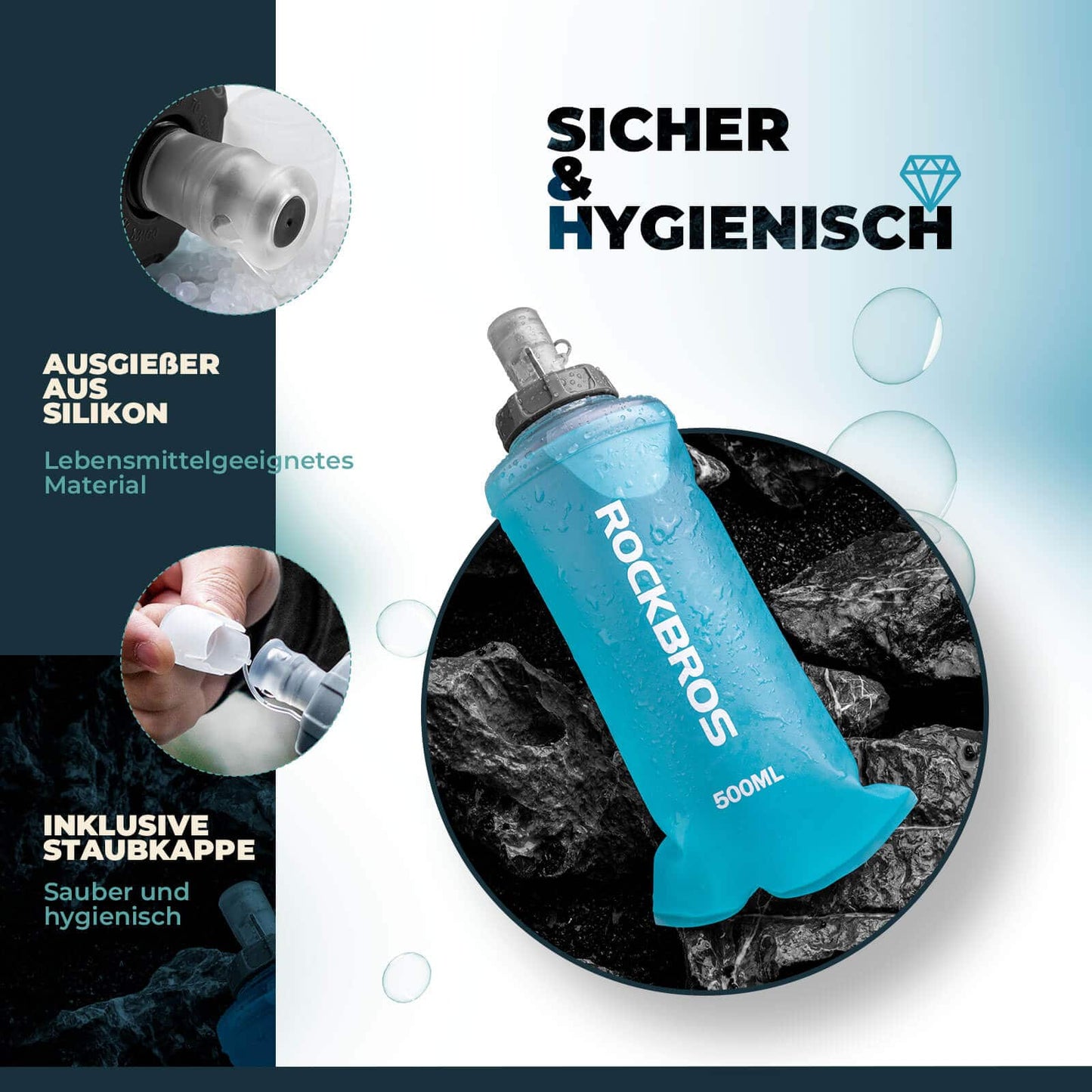 Opvouwbare waterfles van 500 ml voor hardlopen, wandelen en fietsen van ROCKBROS
