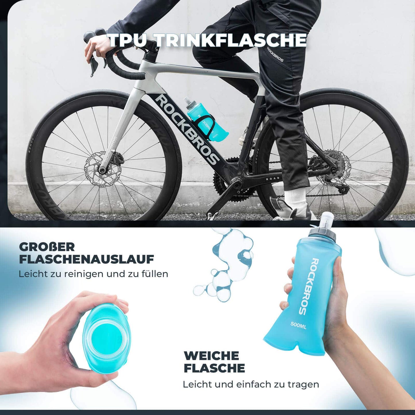Opvouwbare waterfles van 500 ml voor hardlopen, wandelen en fietsen van ROCKBROS