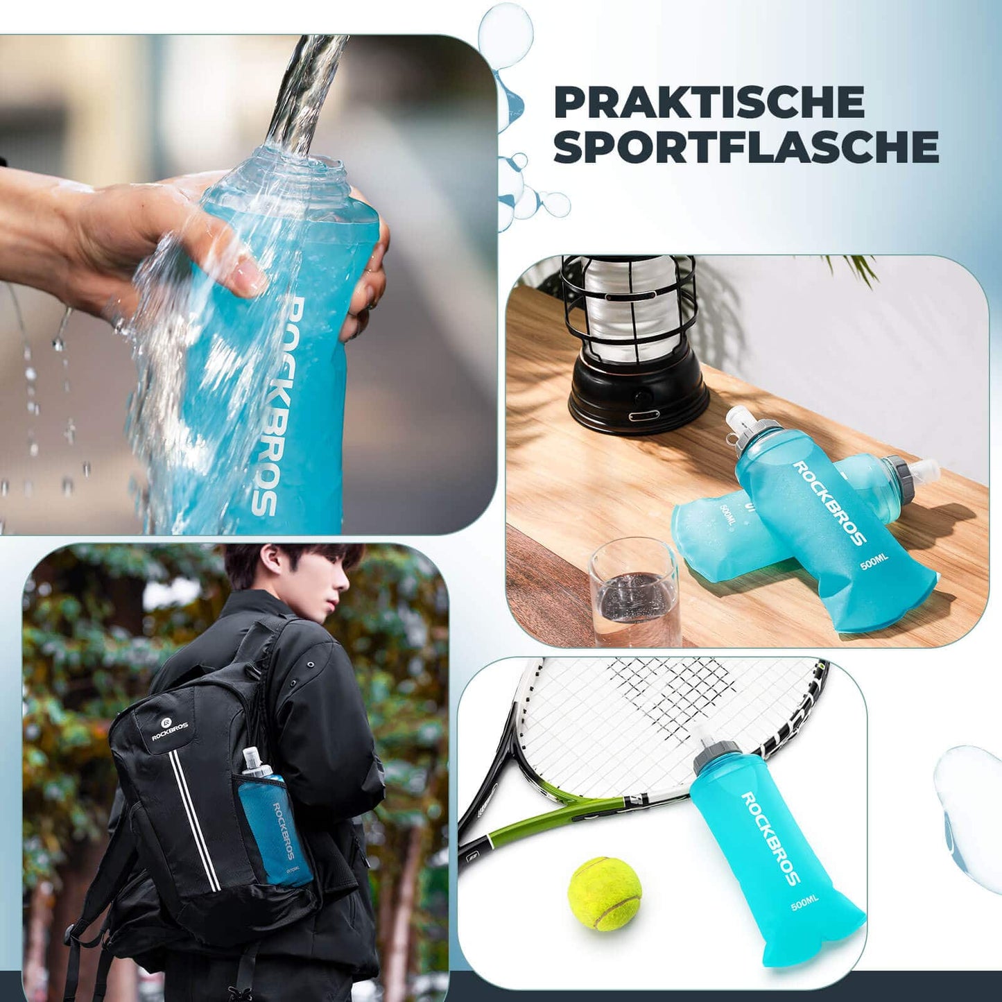 Opvouwbare waterfles van 500 ml voor hardlopen, wandelen en fietsen van ROCKBROS