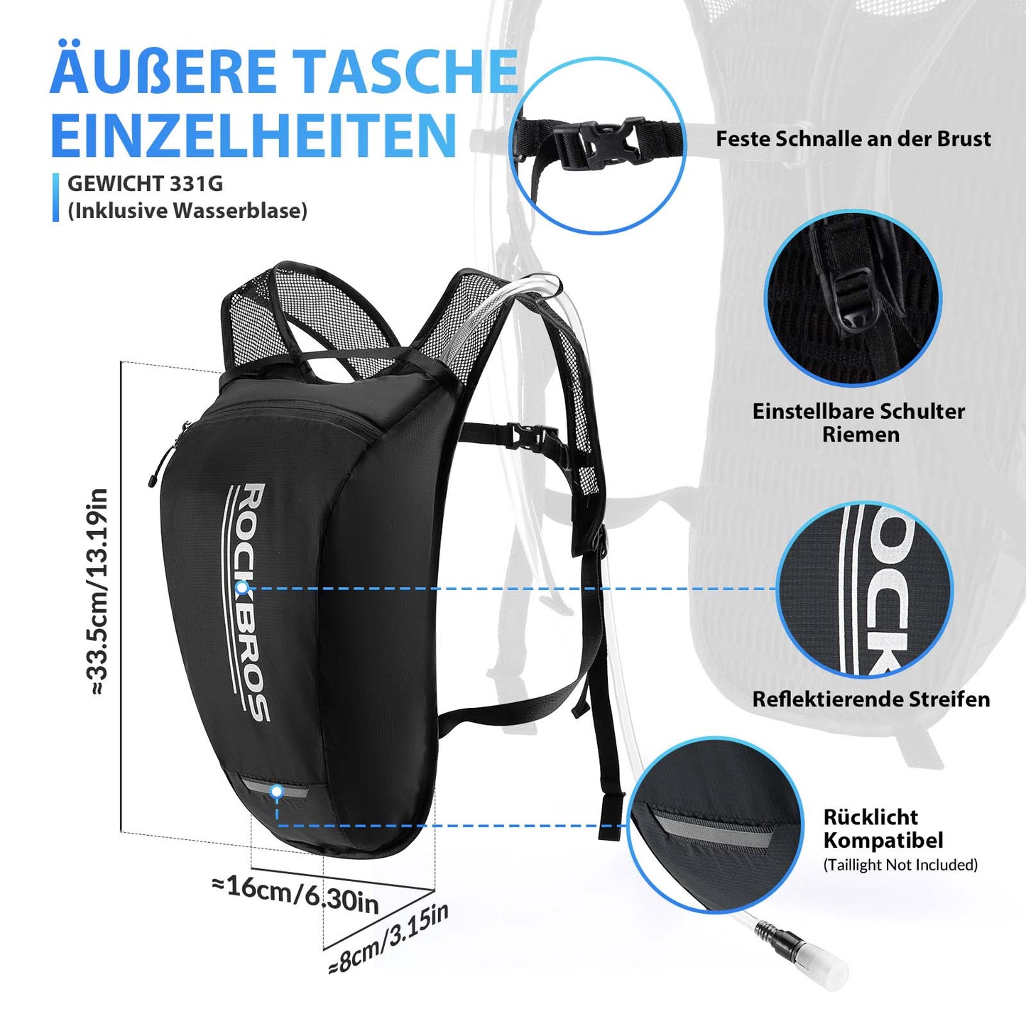 Ultralichte rugzak met drinkzak, fietsrugzak met drinksysteem, 2 liter, ROCKBROS
