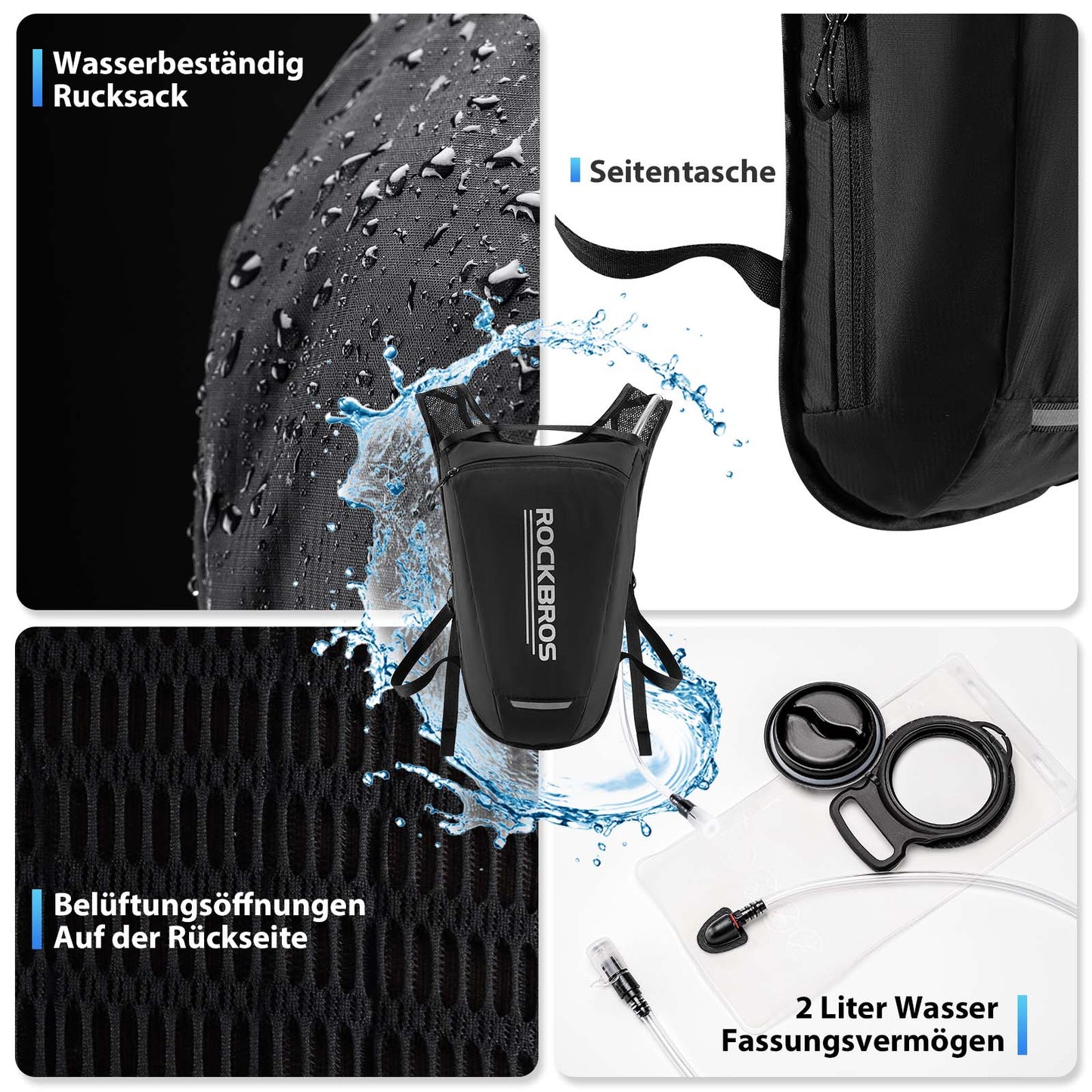 Ultralichte rugzak met drinkzak, fietsrugzak met drinksysteem, 2 liter, ROCKBROS