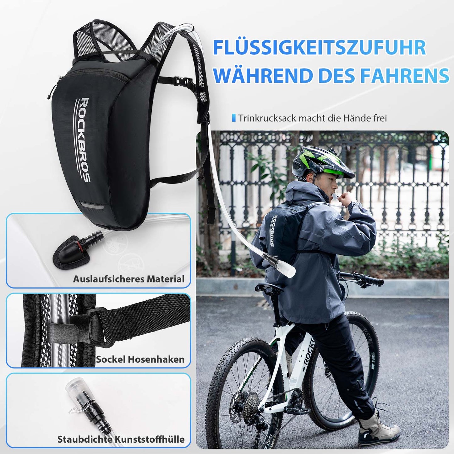 Ultralichte rugzak met drinkzak, fietsrugzak met drinksysteem, 2 liter, ROCKBROS