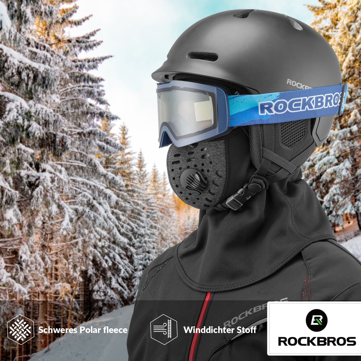 Warme bivakmuts, winterse fleece nekwarmer met ademfilter, ROCKBROS
