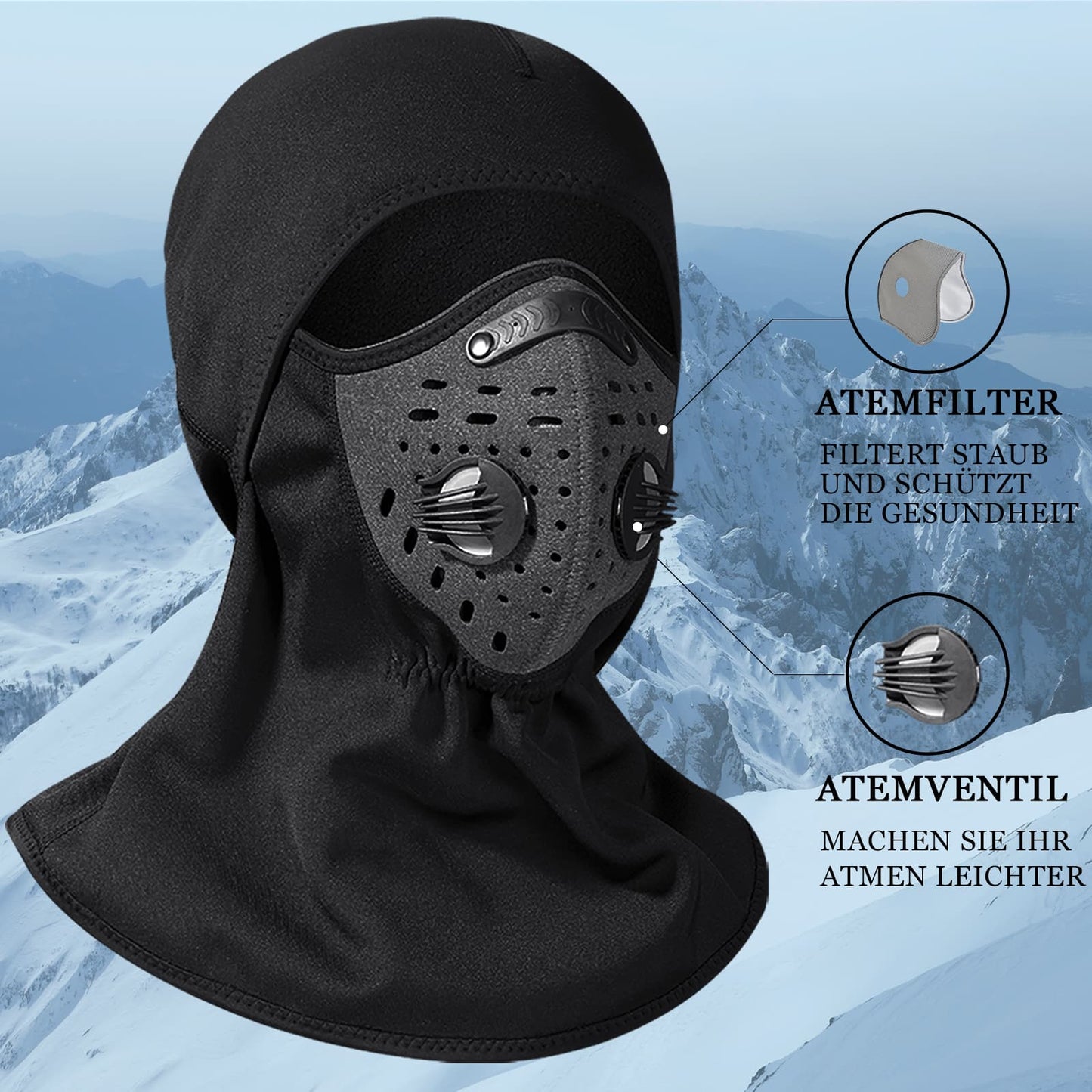 Warme bivakmuts, winterse fleece nekwarmer met ademfilter, ROCKBROS