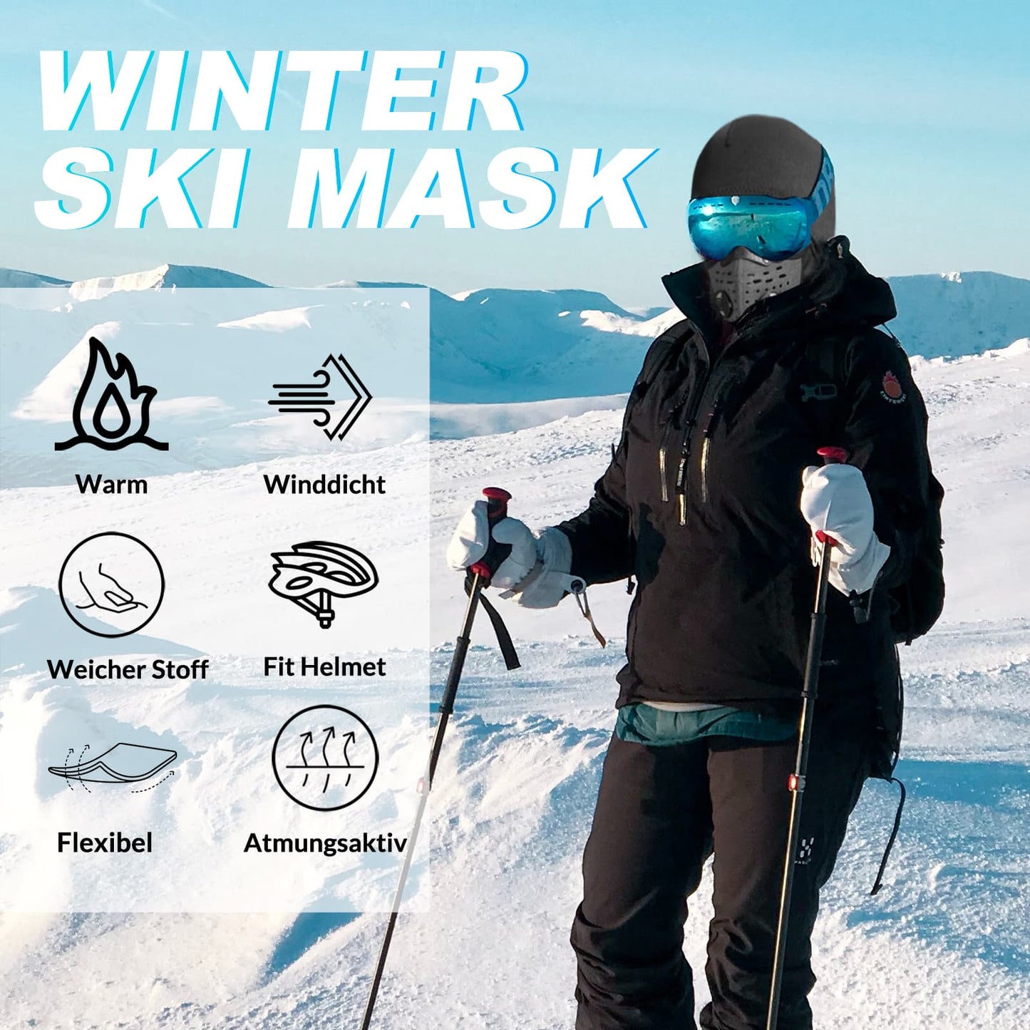 Warme bivakmuts, winterse fleece nekwarmer met ademfilter, ROCKBROS