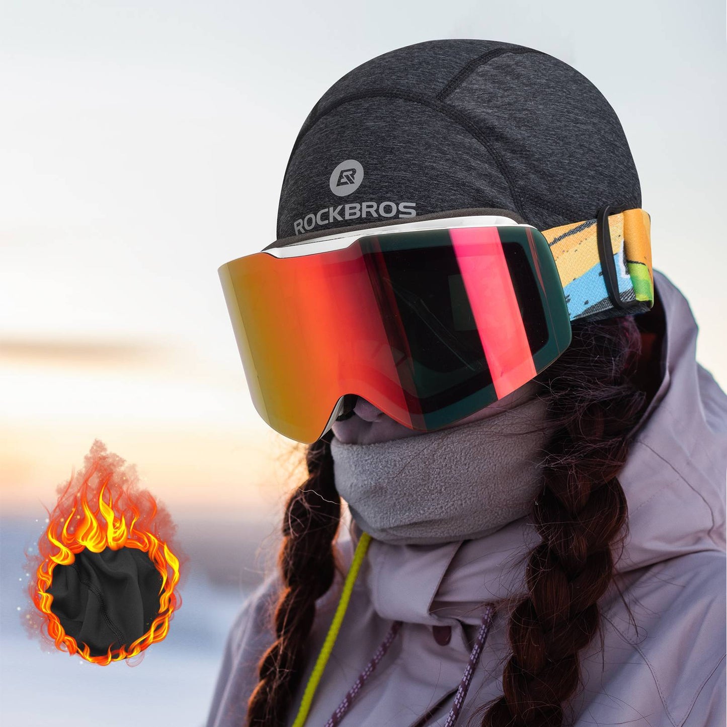 Winterfietsmuts, winddichte helmmuts met openingen voor een bril, ROCKBROS