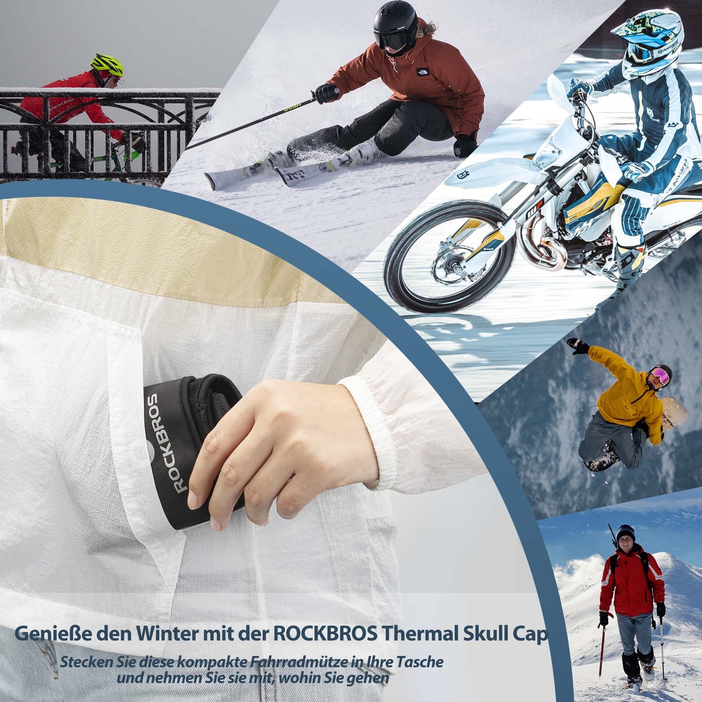 Winterfietsmuts, winddichte helmmuts met openingen voor een bril, ROCKBROS