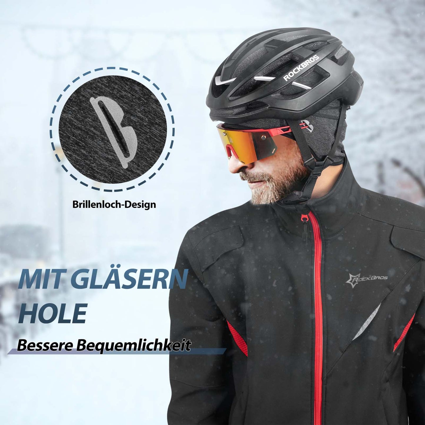 Winterfietsmuts, winddichte helmmuts met openingen voor een bril, ROCKBROS