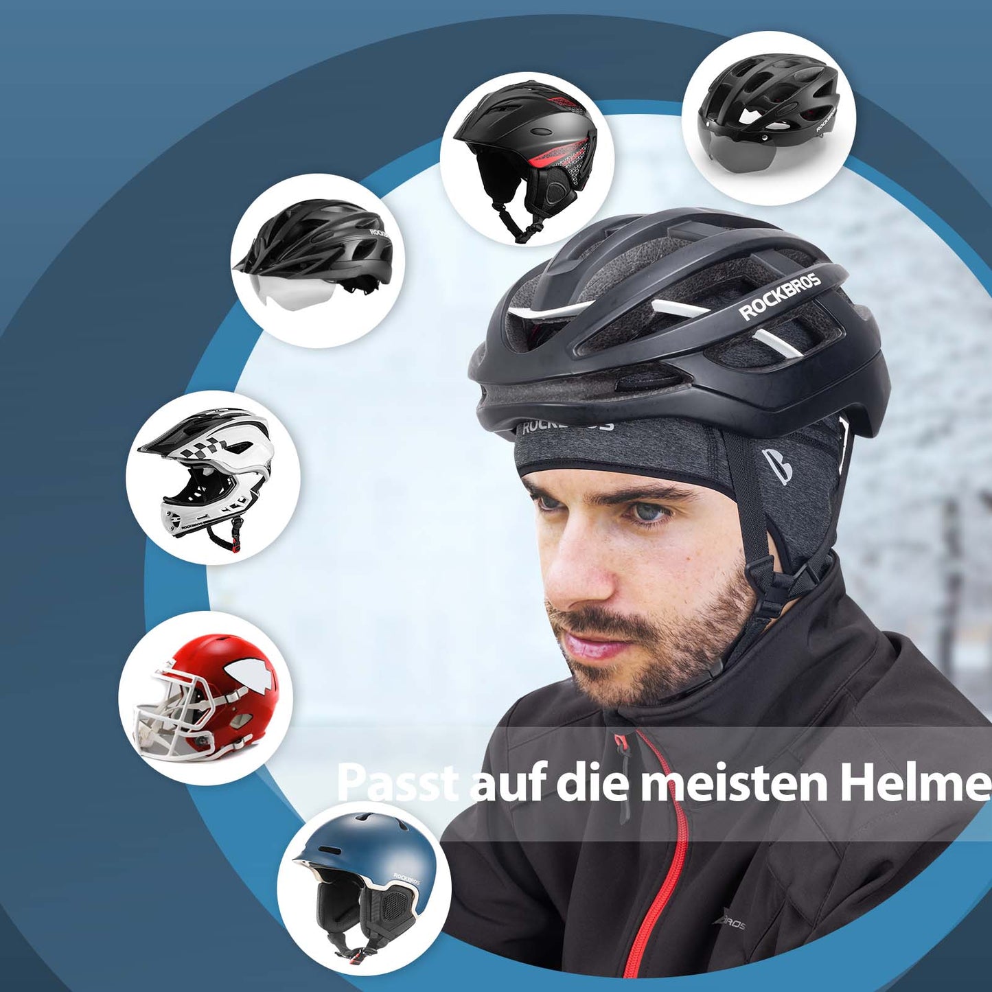 Winterfietsmuts, winddichte helmmuts met openingen voor een bril, ROCKBROS