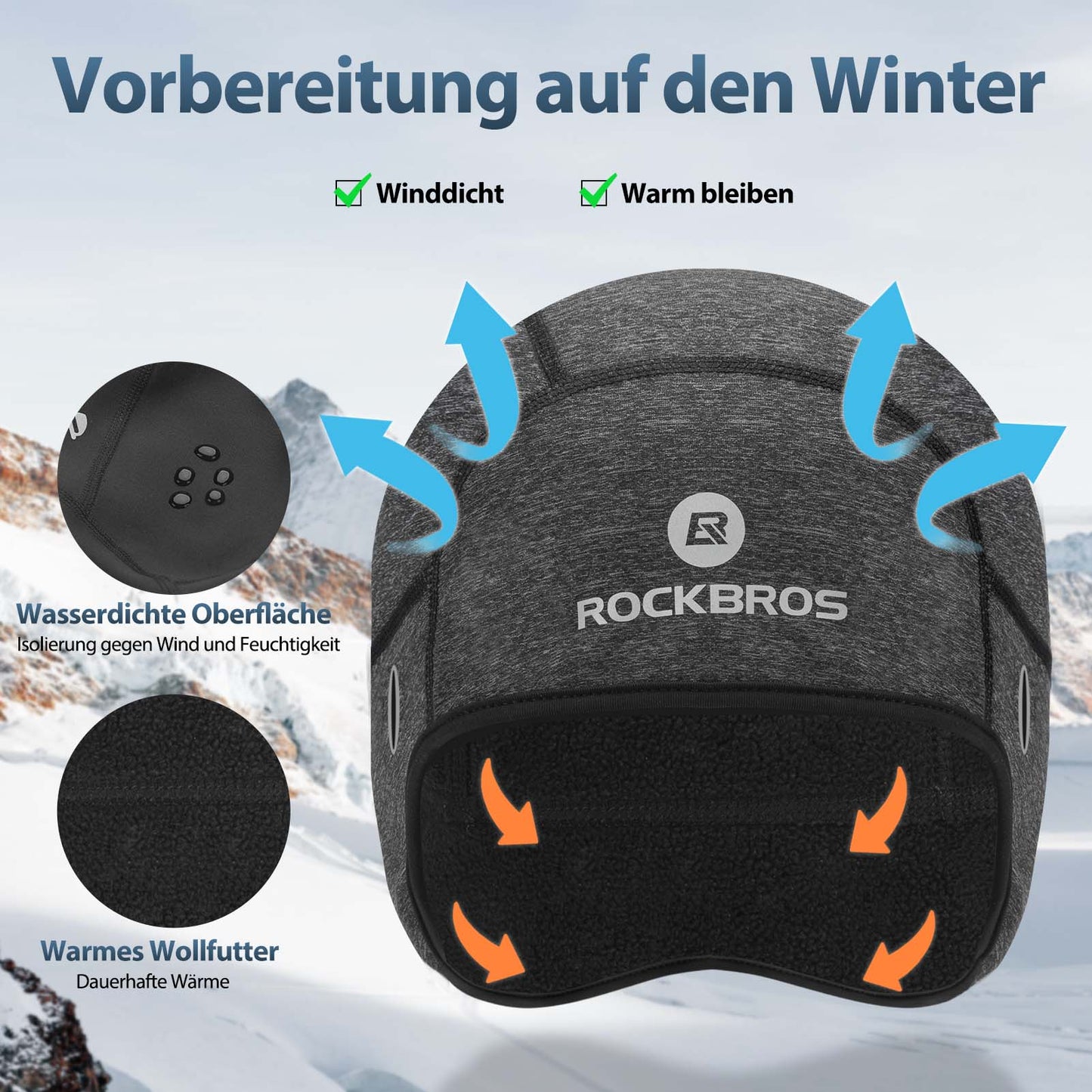 Winterfietsmuts, winddichte helmmuts met openingen voor een bril, ROCKBROS