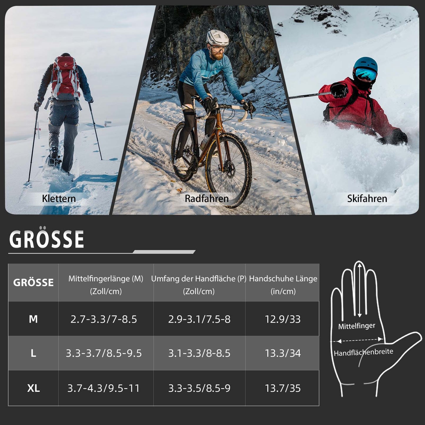 Winterhandschoenen, verwarmde fietshandschoenen met batterij, maat M-XL, ROCKBROS