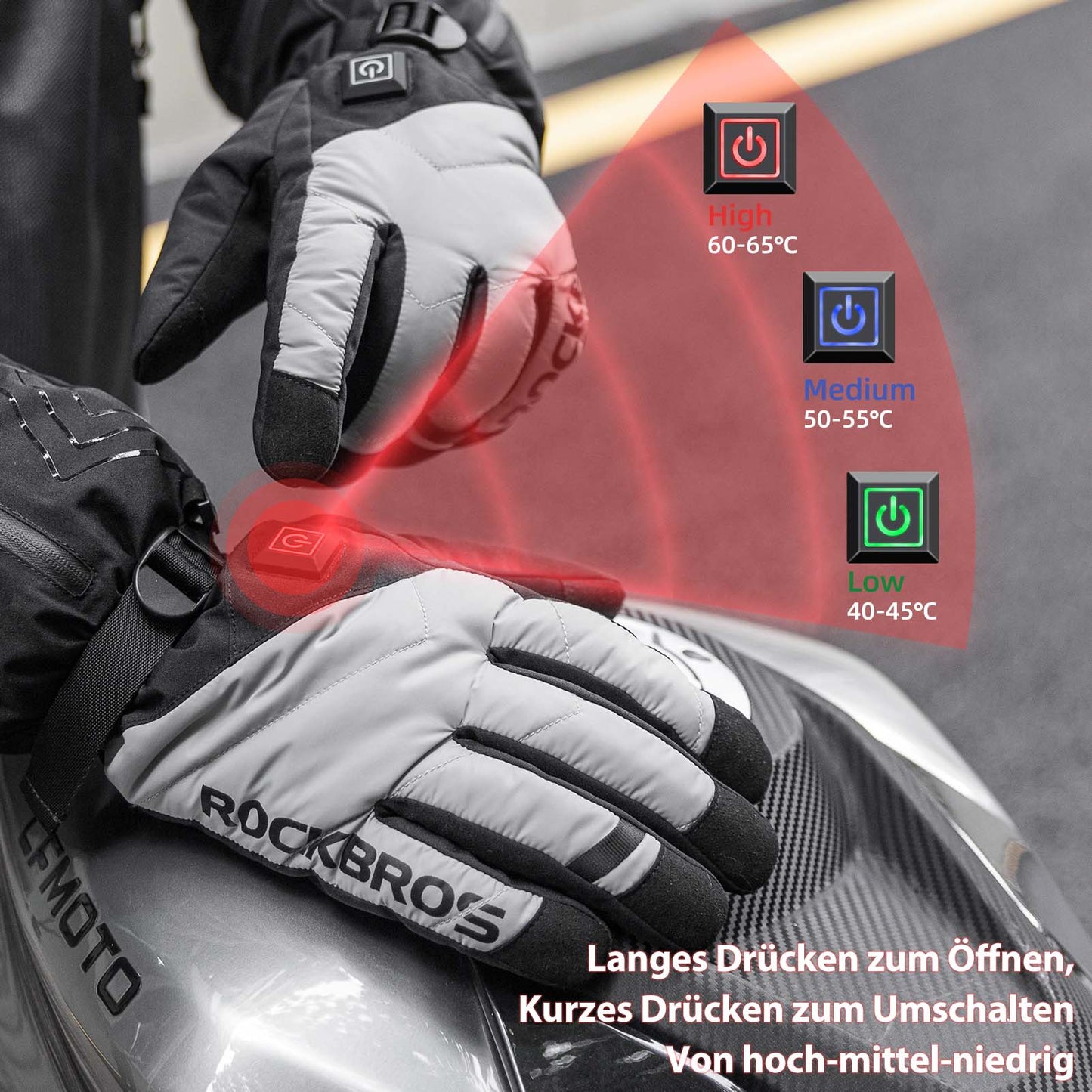Winterhandschoenen, verwarmde fietshandschoenen met batterij, maat M-XL, ROCKBROS