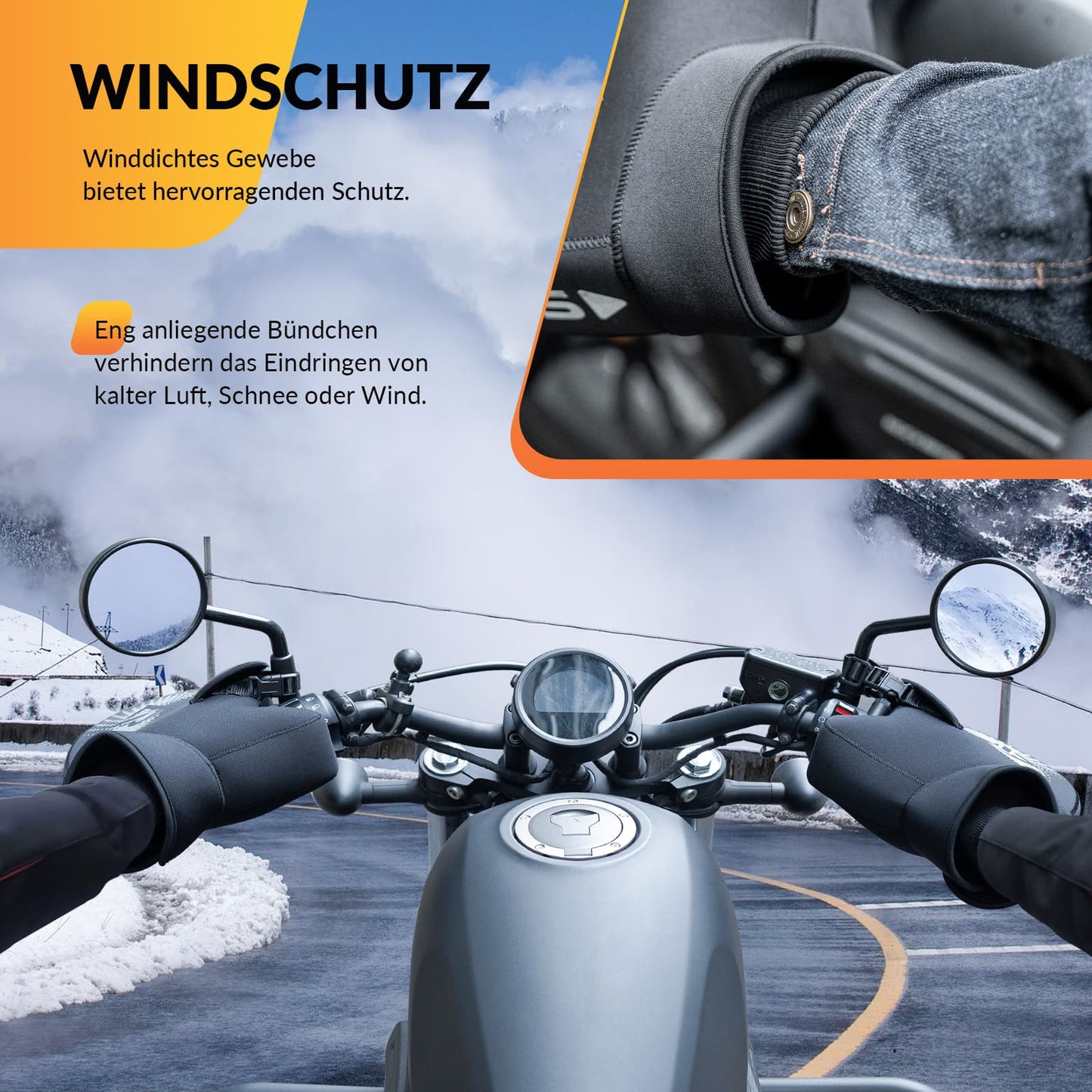 Winterstuurhoezen, winddichte motorhandschoenen, zwart, ROCKBROS