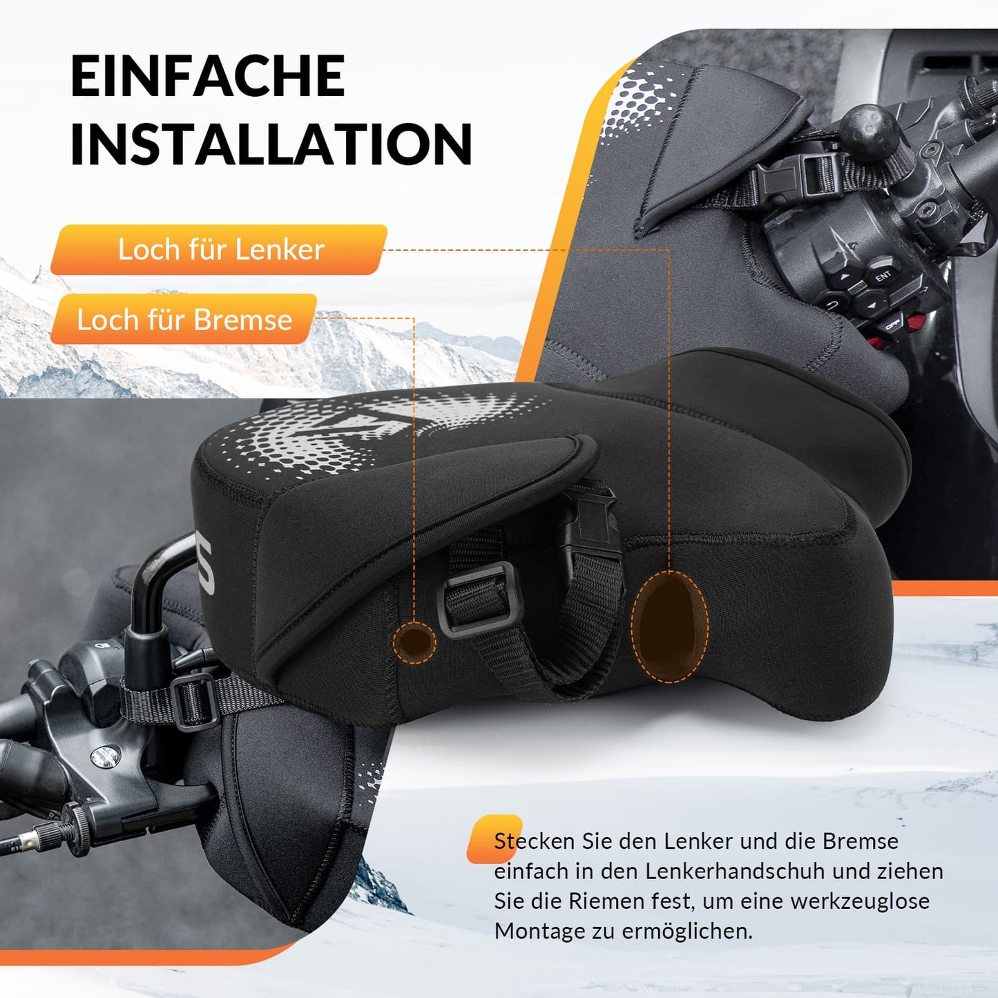 Winterstuurhoezen, winddichte motorhandschoenen, zwart, ROCKBROS