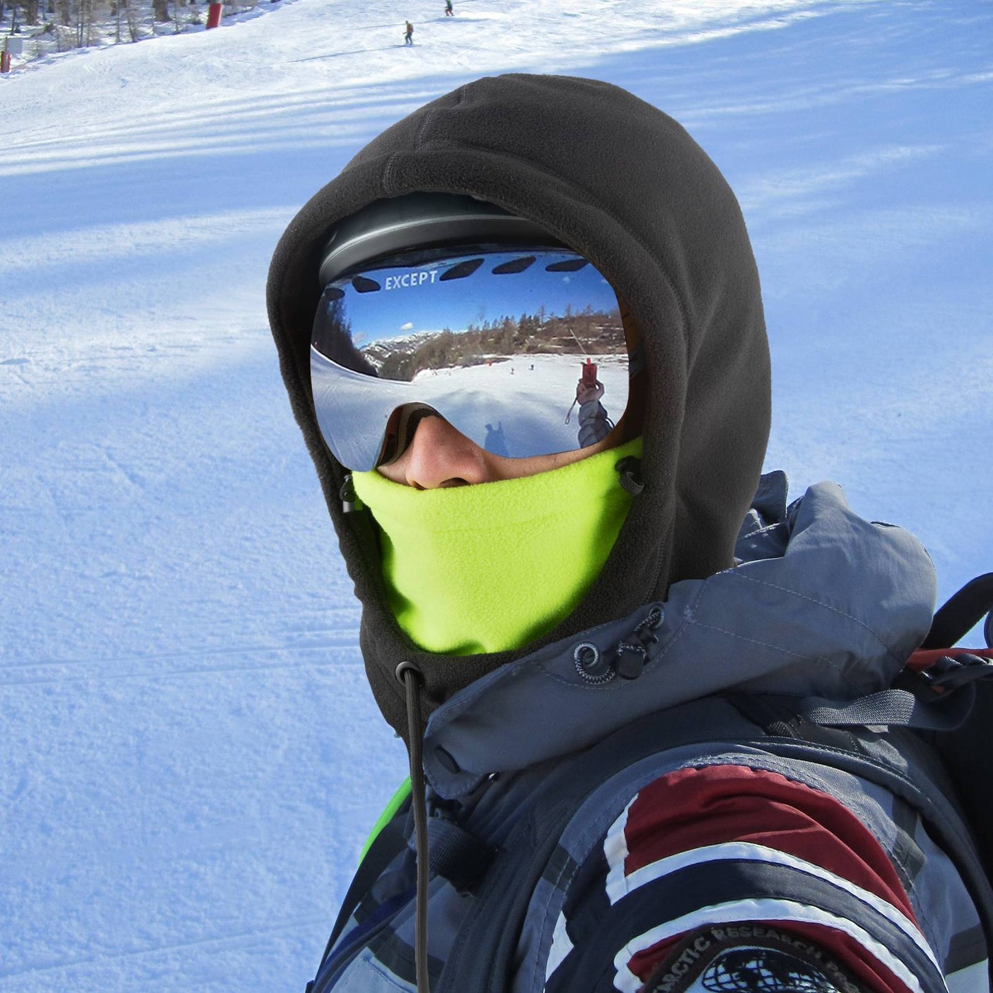 Winter skimasker/bivakmuts van fleece voor dames en heren, zwart/groen, ROCKBROS