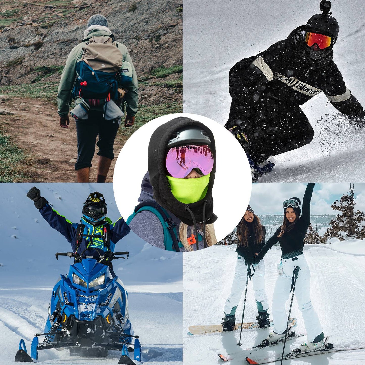Winter skimasker/bivakmuts van fleece voor dames en heren, zwart/groen, ROCKBROS