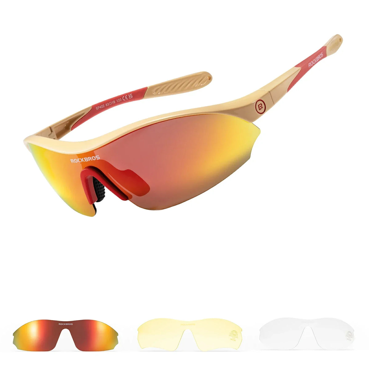 ROCKBROS Sport-Zonnebril voor fietsen met 3 verwisselbare UV400-glazen