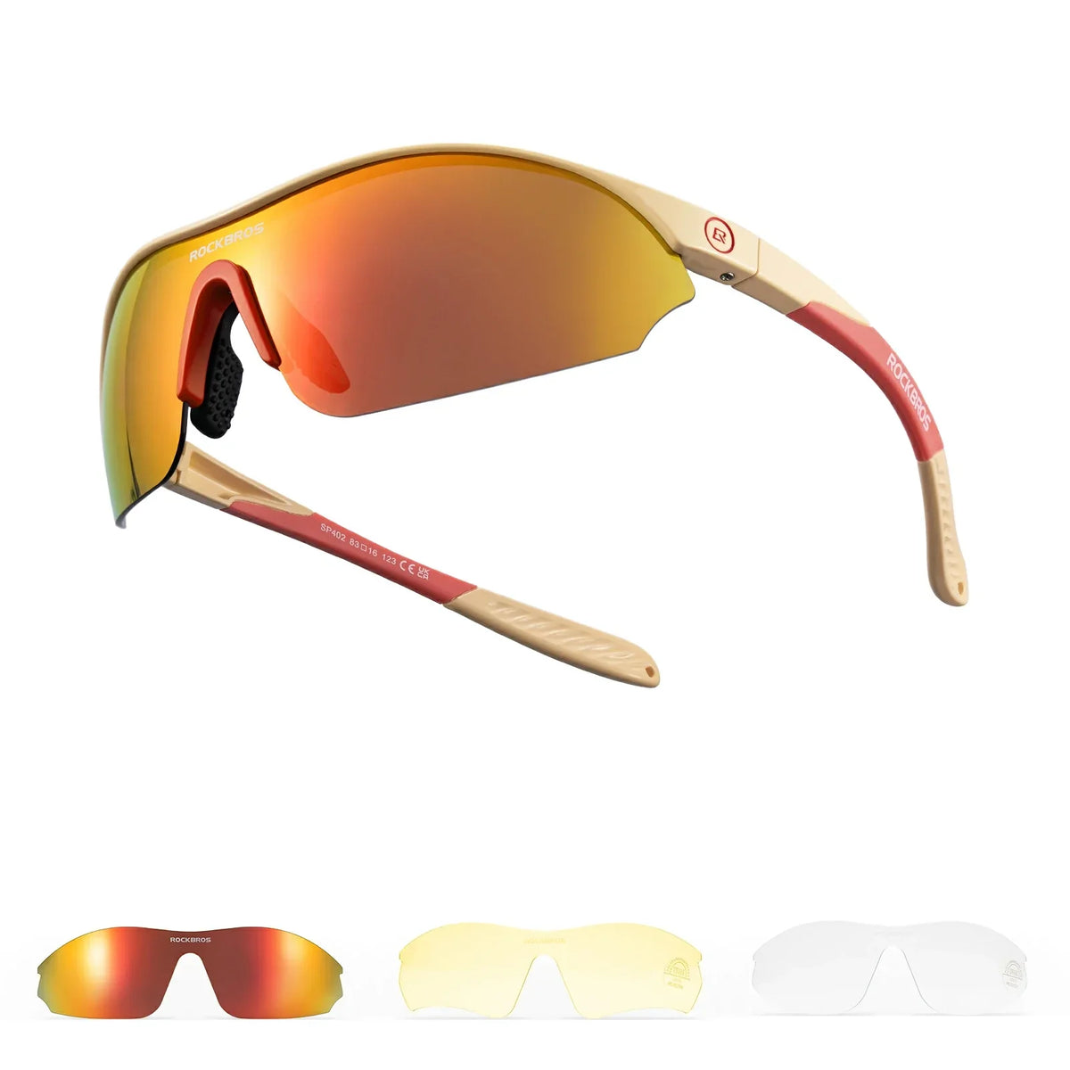 ROCKBROS Sport-Zonnebril voor fietsen met 3 verwisselbare UV400-glazen