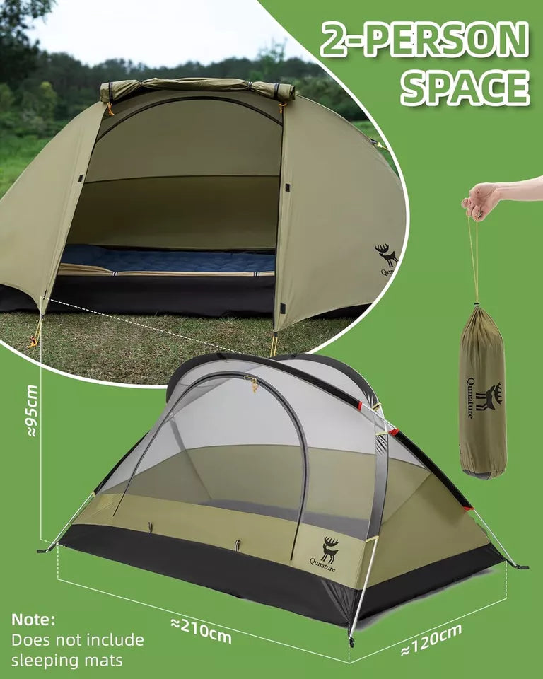 Qunature kampeertent voor 2 personen, rugzaktent, waterdichte tent met X-structuur