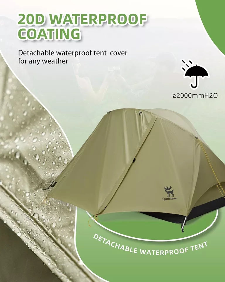 Qunature kampeertent voor 2 personen, rugzaktent, waterdichte tent met X-structuur