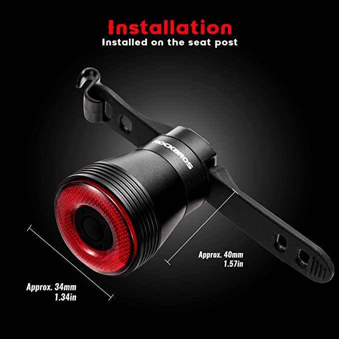 ROCKBROS Achterlicht Fiets LED Oplaadbare USB, Rood Licht Intelligent Krachtig Waterdicht voor Veiligheid van Fietsen, Achterlicht met 5 Modes voor Bergfietsen en Straatfietsen