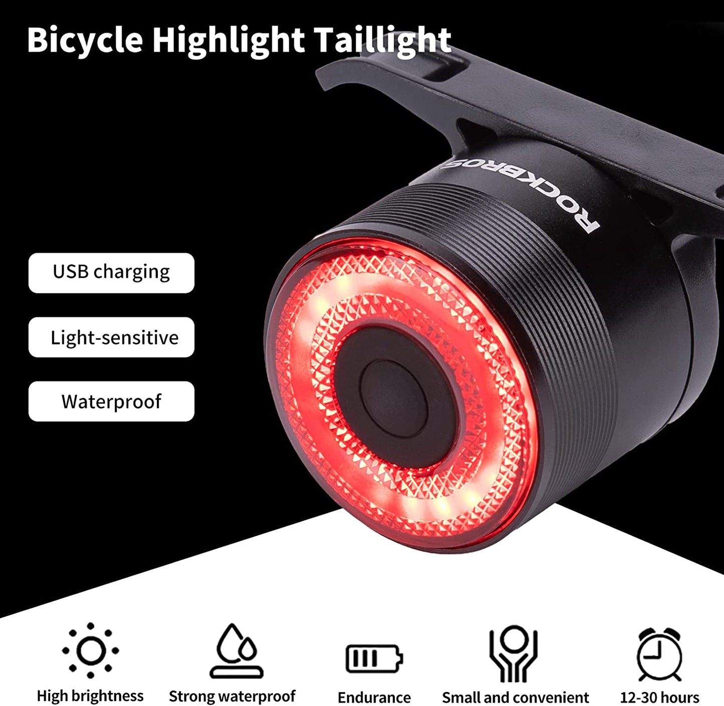 ROCKBROS Intelligent oplaadbaar fietsachterlicht 4 standen IPX6 waterdicht