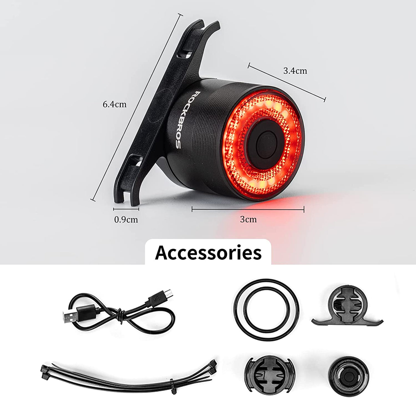 ROCKBROS Intelligent oplaadbaar fietsachterlicht 4 standen IPX6 waterdicht